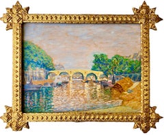 Antique French 19th century Impressionist painting of a river - Monet Paris