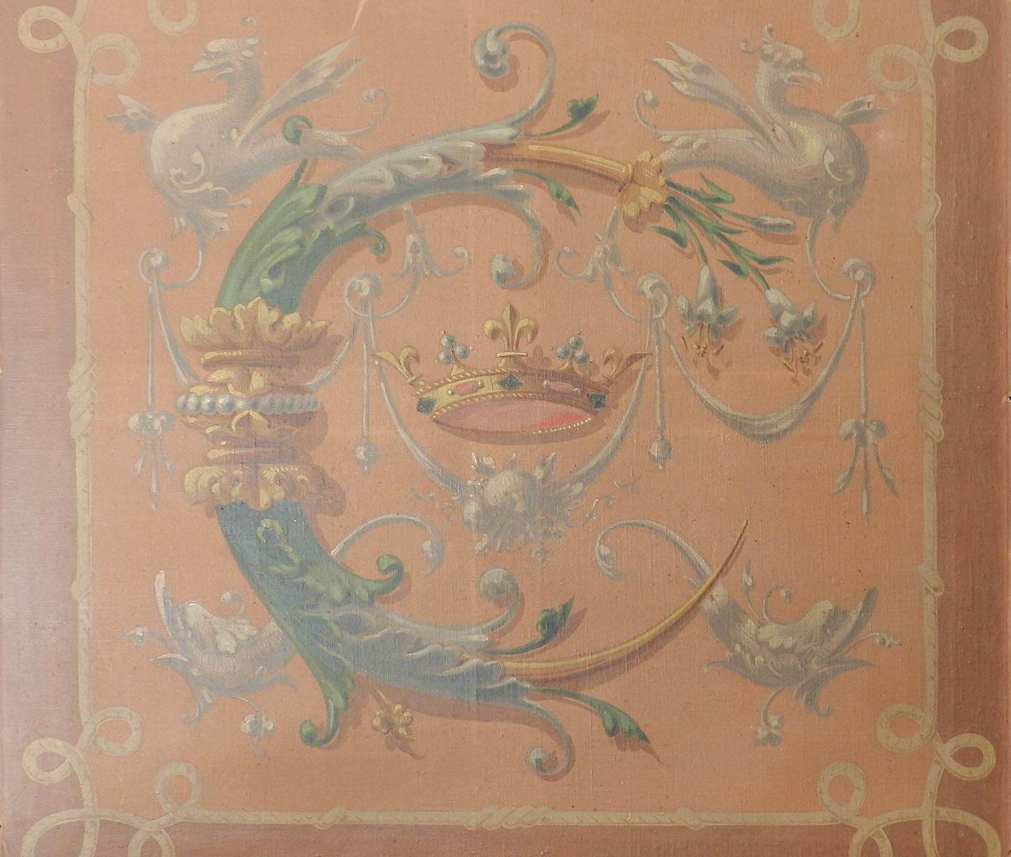 French 19th Century Painting Catherine de Medicis Emblems Decorative Chimera  - Brown Still-Life Painting by Unknown