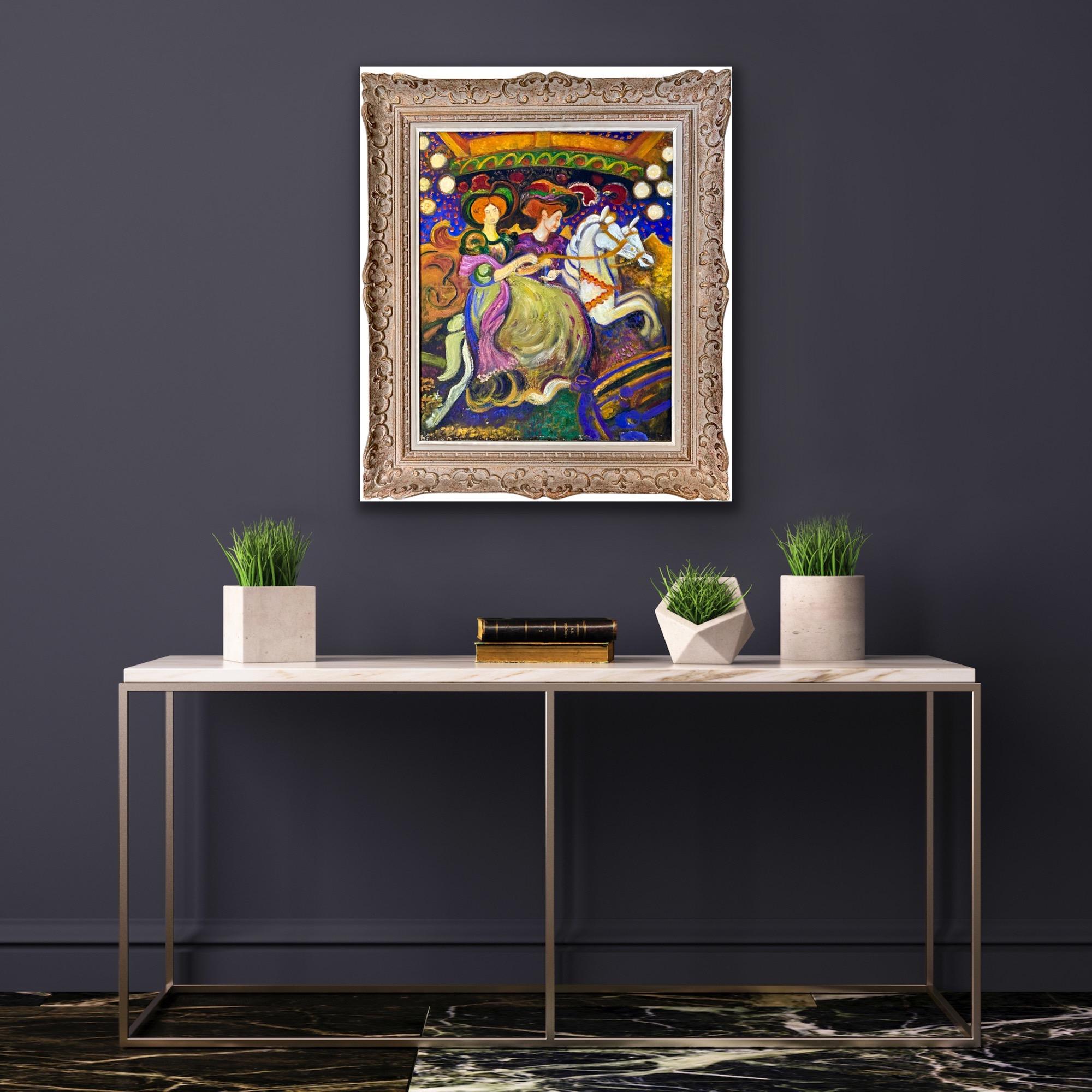 French 19th century style post impressionist painting - Fun Fair - Horse Degas - Painting by Unknown