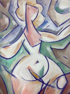 French 20th Century Modernist Painting of A Nude Blonde With Warm Pastel Colours