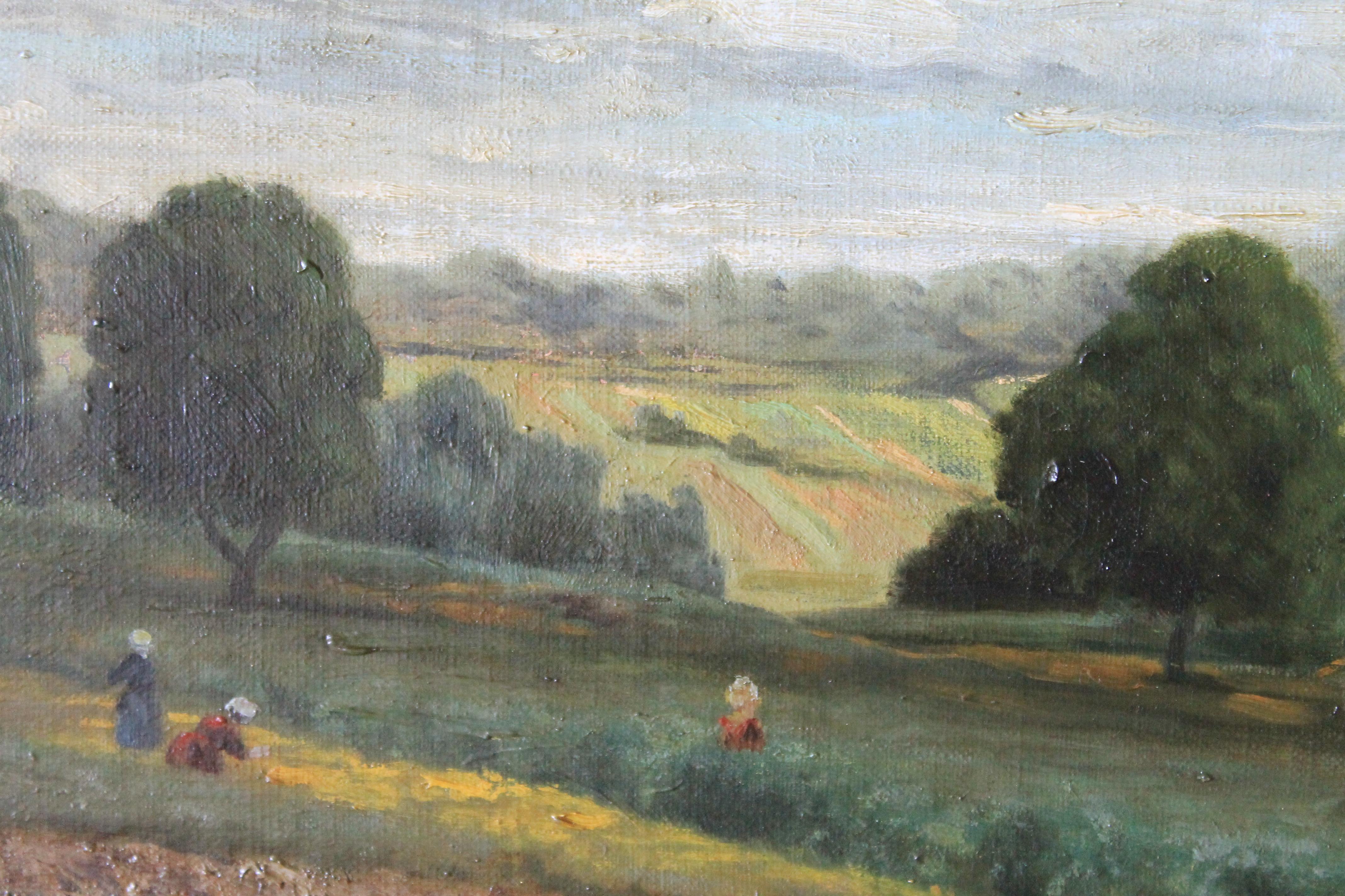 Unknown Landscape Painting - French Antique Landscape Oil Painting