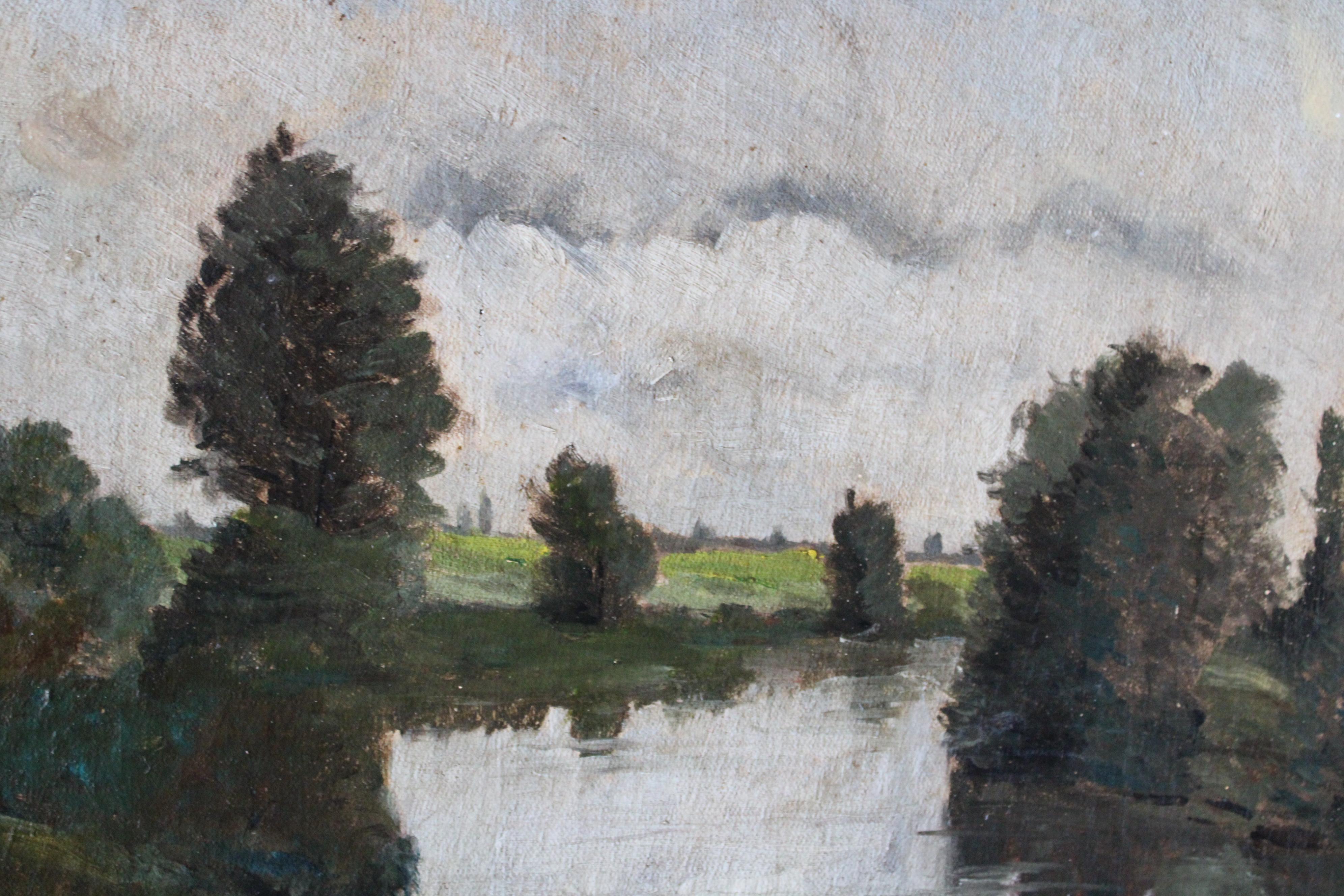 Französisch antike Landschaft Ölgemälde auf Leinwand aus den 1800er Jahren – Painting von Unknown