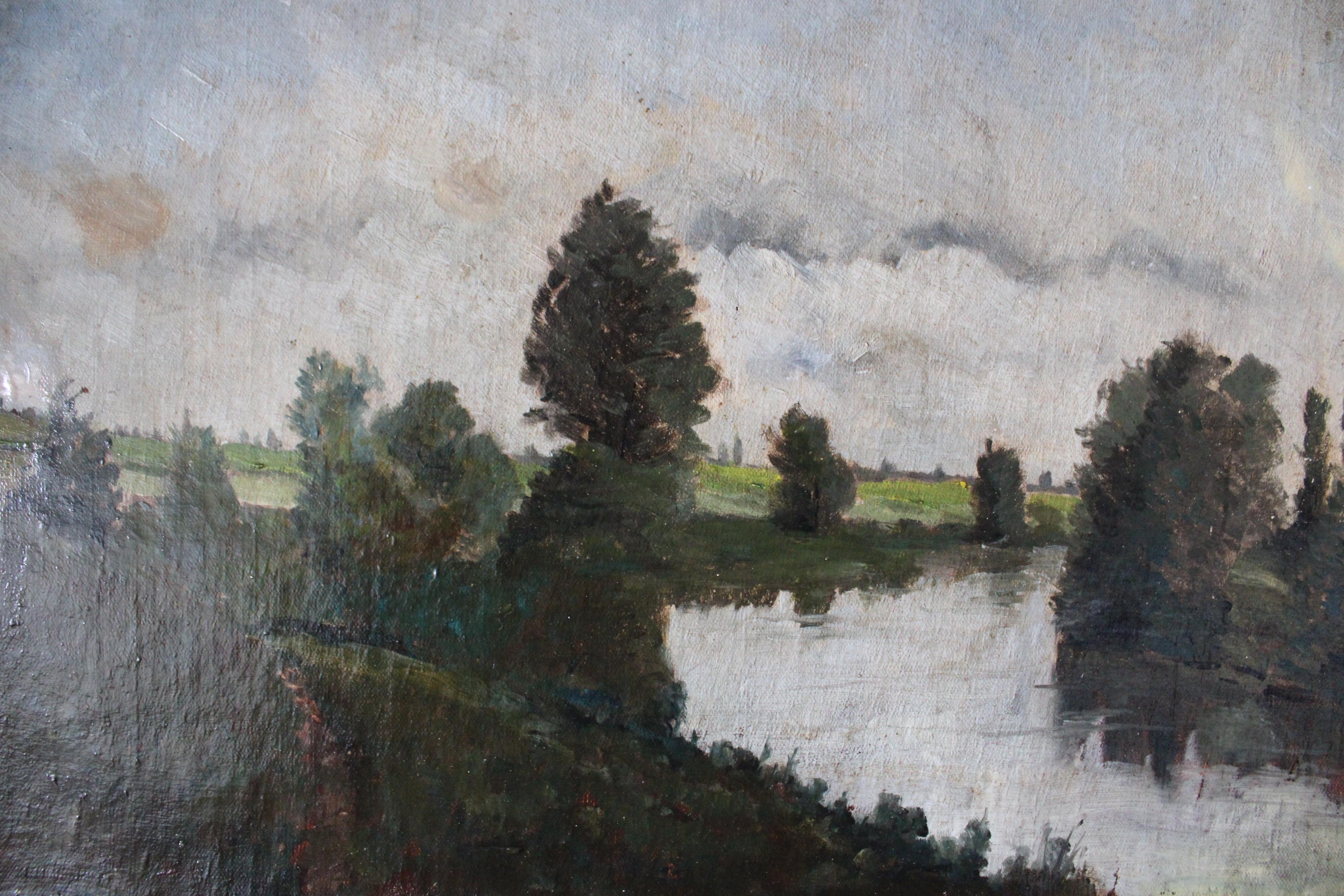 Französisch antike Landschaft Ölgemälde auf Leinwand aus den 1800er Jahren im Angebot 2