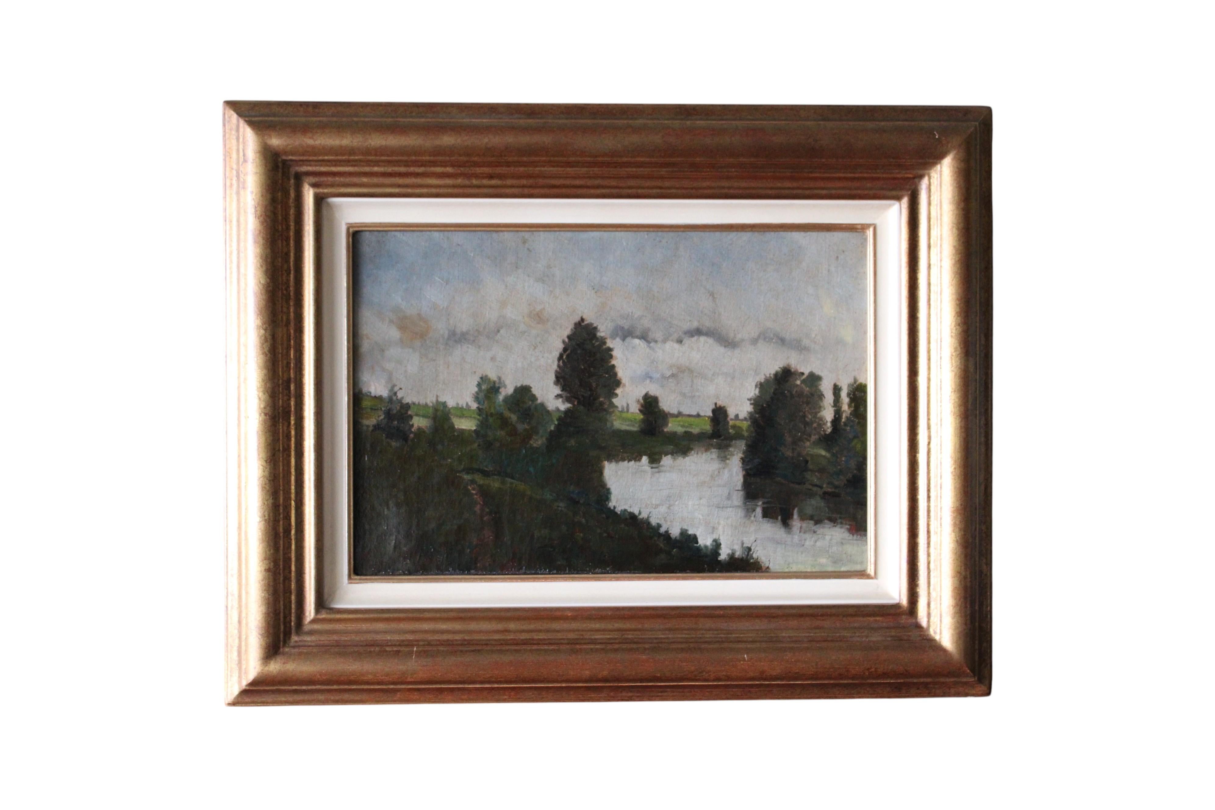 Unknown Landscape Painting – Französisch antike Landschaft Ölgemälde auf Leinwand aus den 1800er Jahren