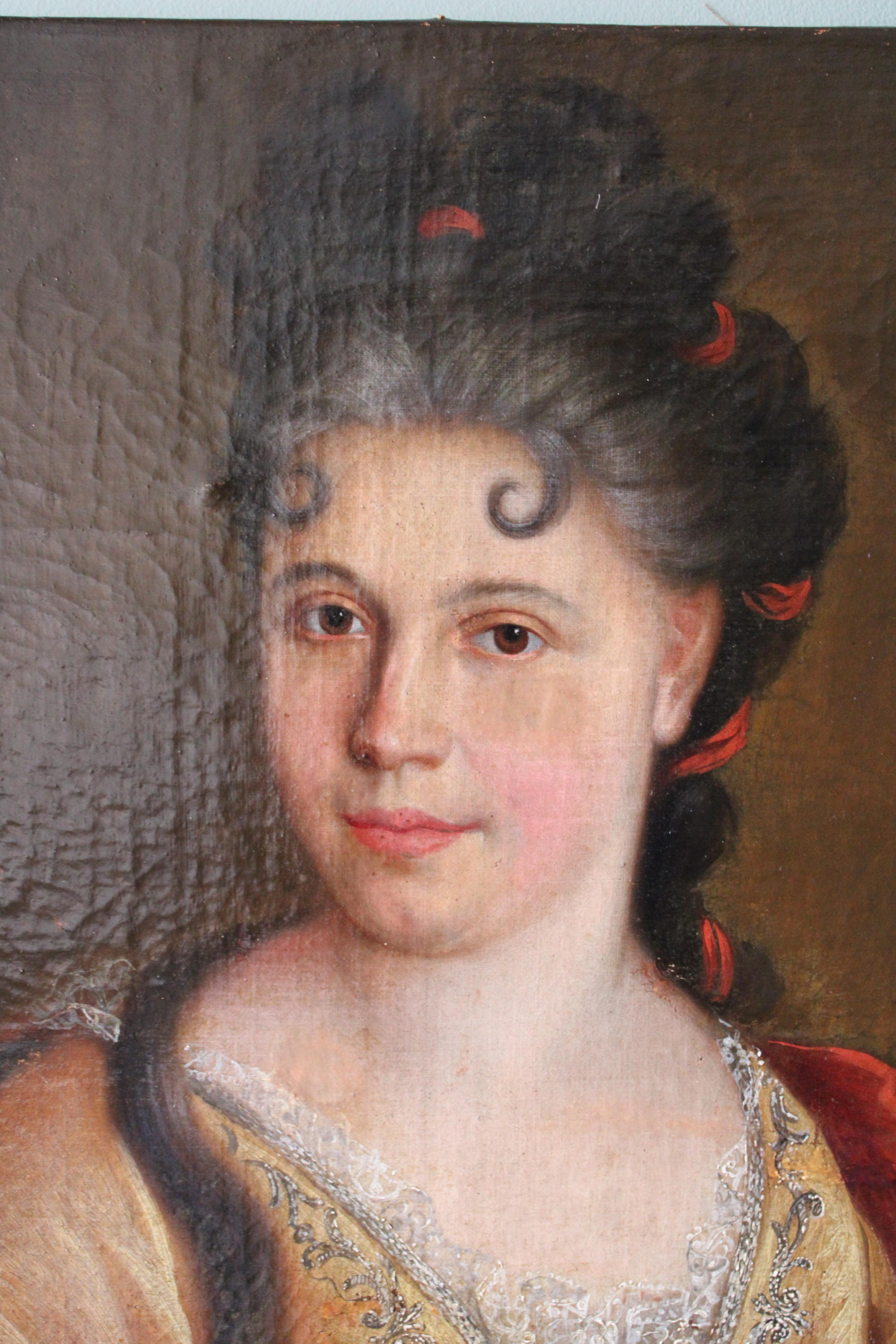 Französisch antike Porträt Ölgemälde original Öl Porträt einer Frau (Braun), Portrait Painting, von Unknown