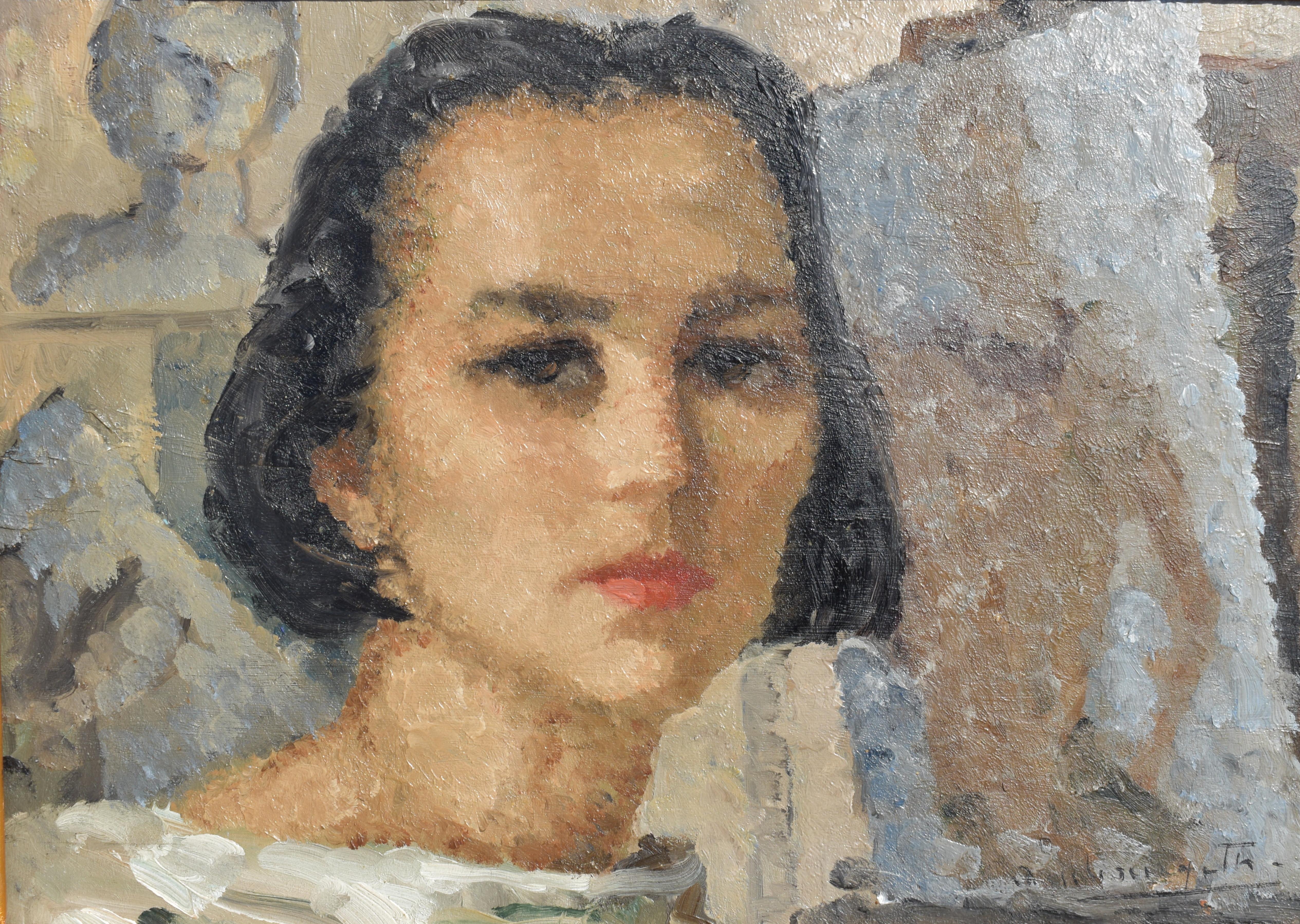 Art Deco francese c1925 Self-Portrait Olio su pannello - Painting di Unknown