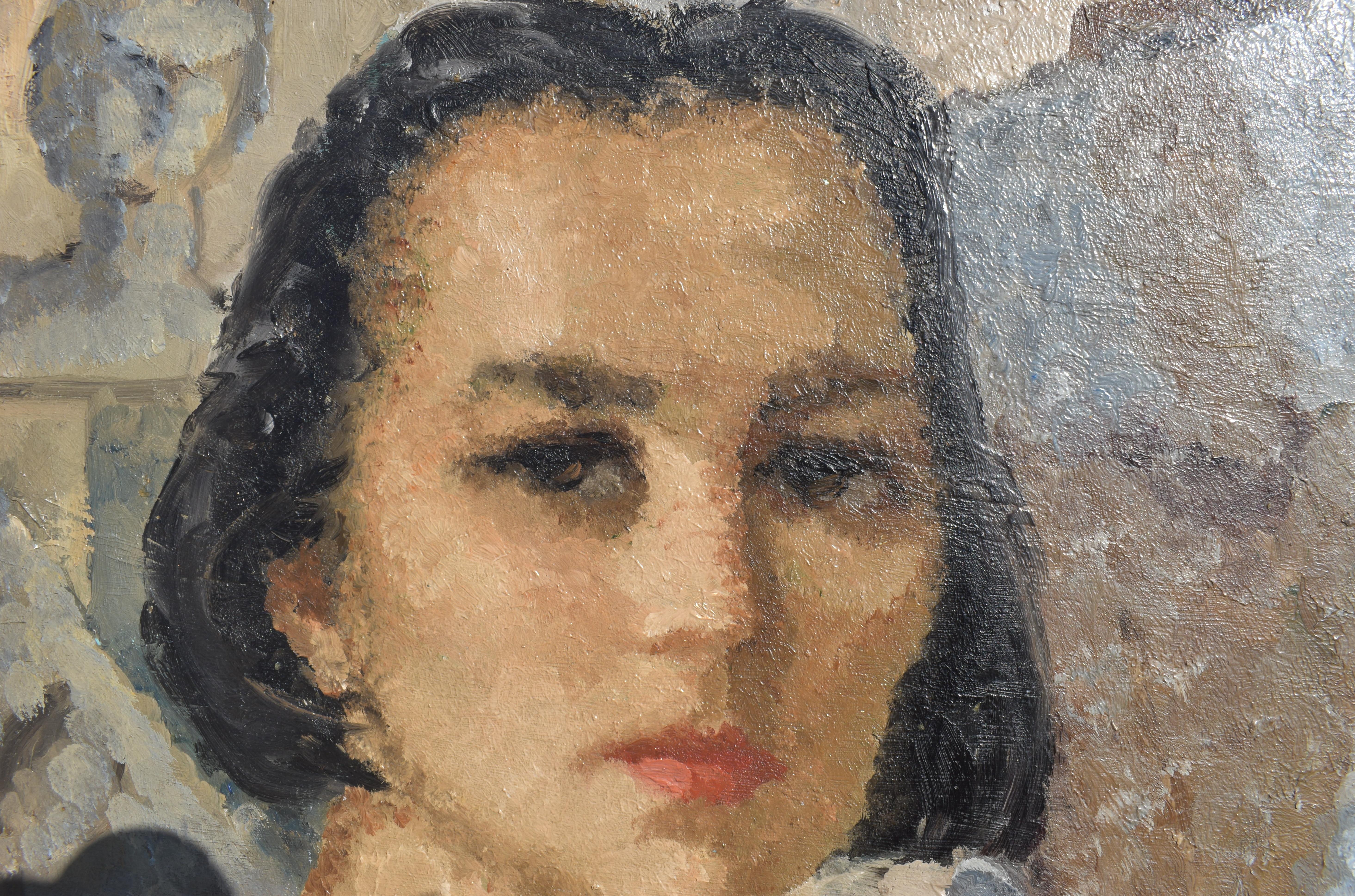 Art Deco francese c1925 Self-Portrait Olio su pannello - Painting Art Déco di Unknown