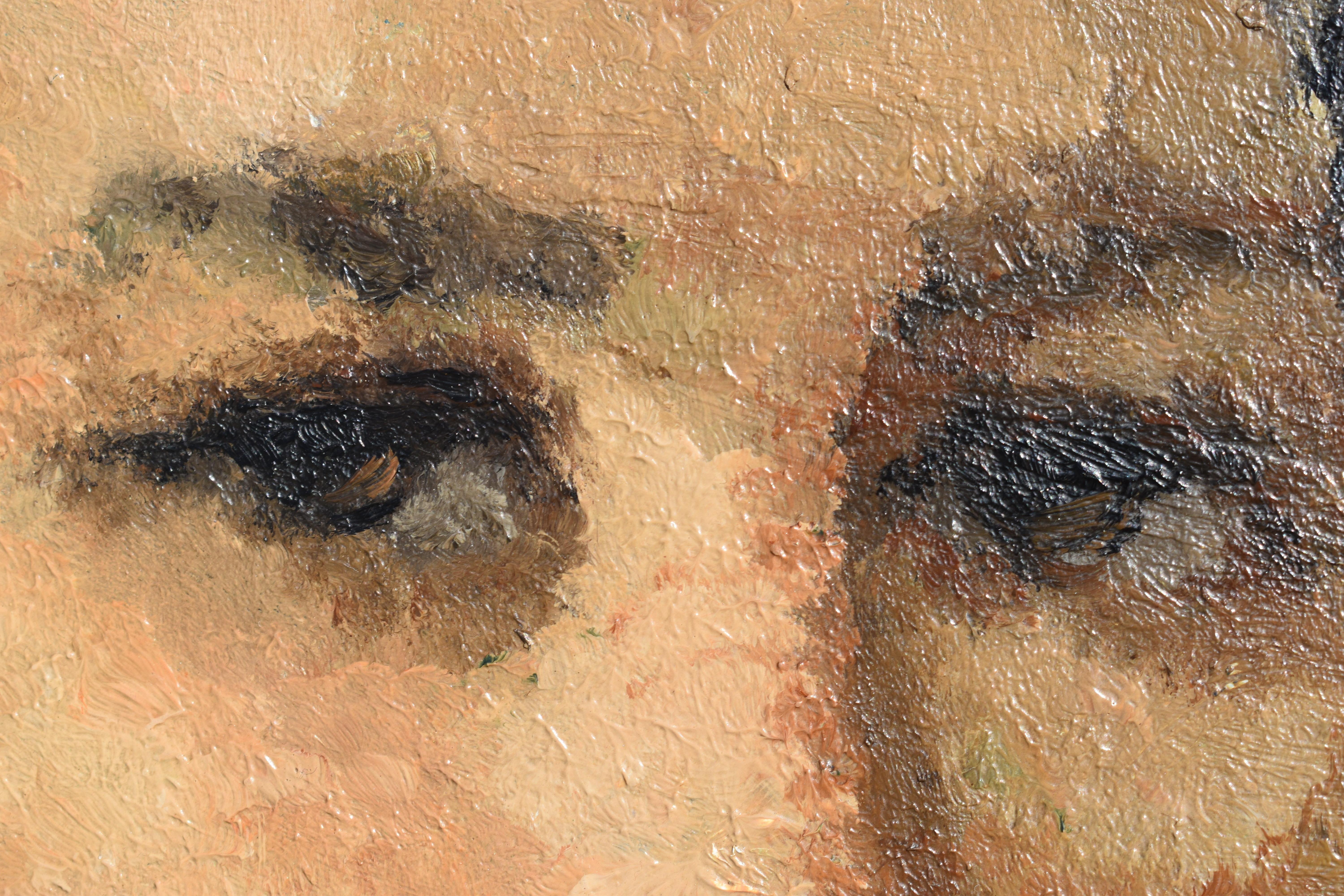 Art Deco francese c1925 Self-Portrait Olio su pannello - Figurative Painting Marrone di Unknown