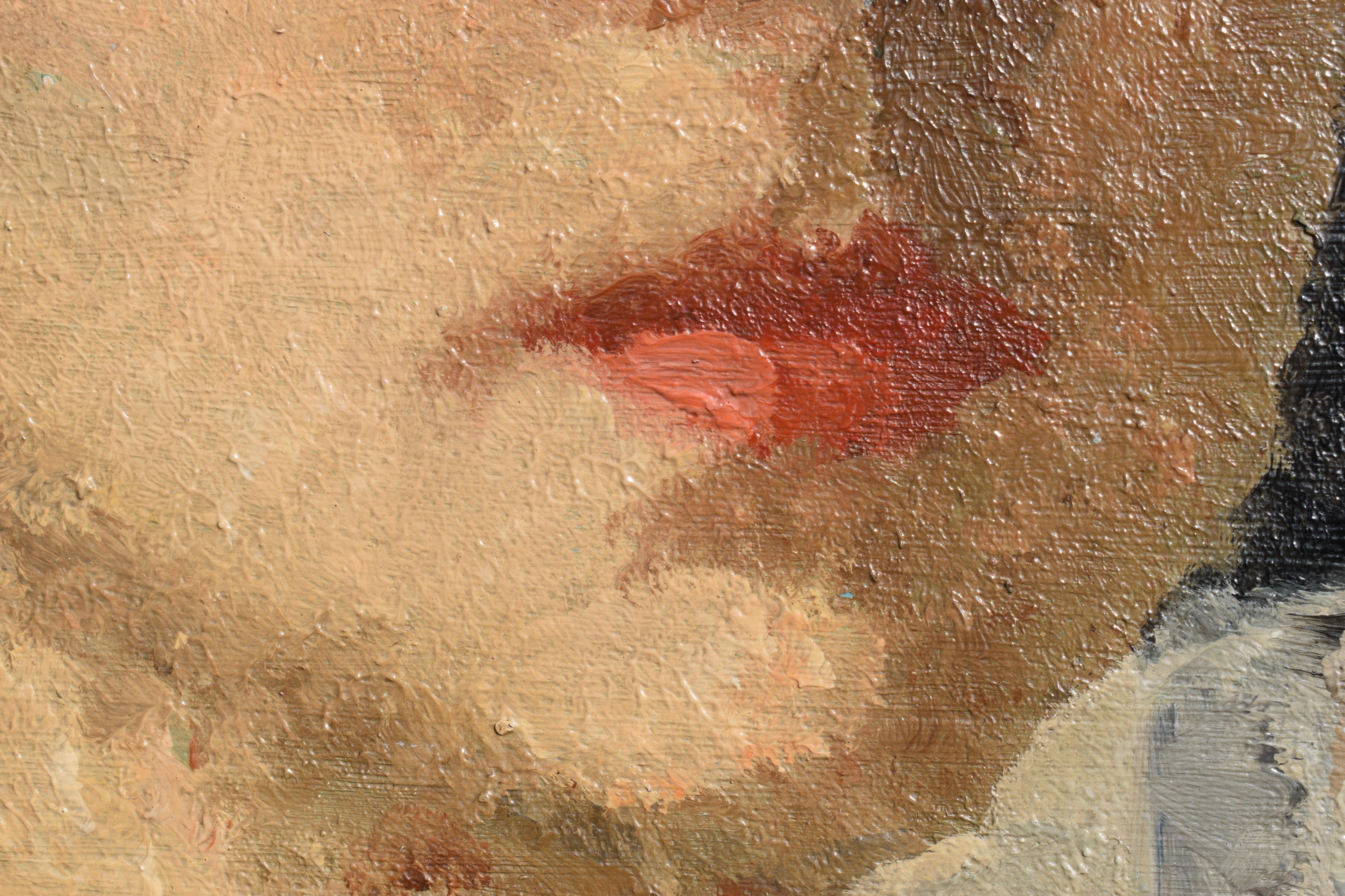 Art Deco francese c1925 Self-Portrait Olio su pannello

Un elegante ritratto di un'artista nel suo studio risalente al 1925 circa.  Indistintamente firmato, dipinto a olio su tavola con un impasto pesante e presentato in una cornice di legno