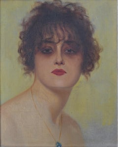 French Art Deco Portrait 1920s Oil Painting