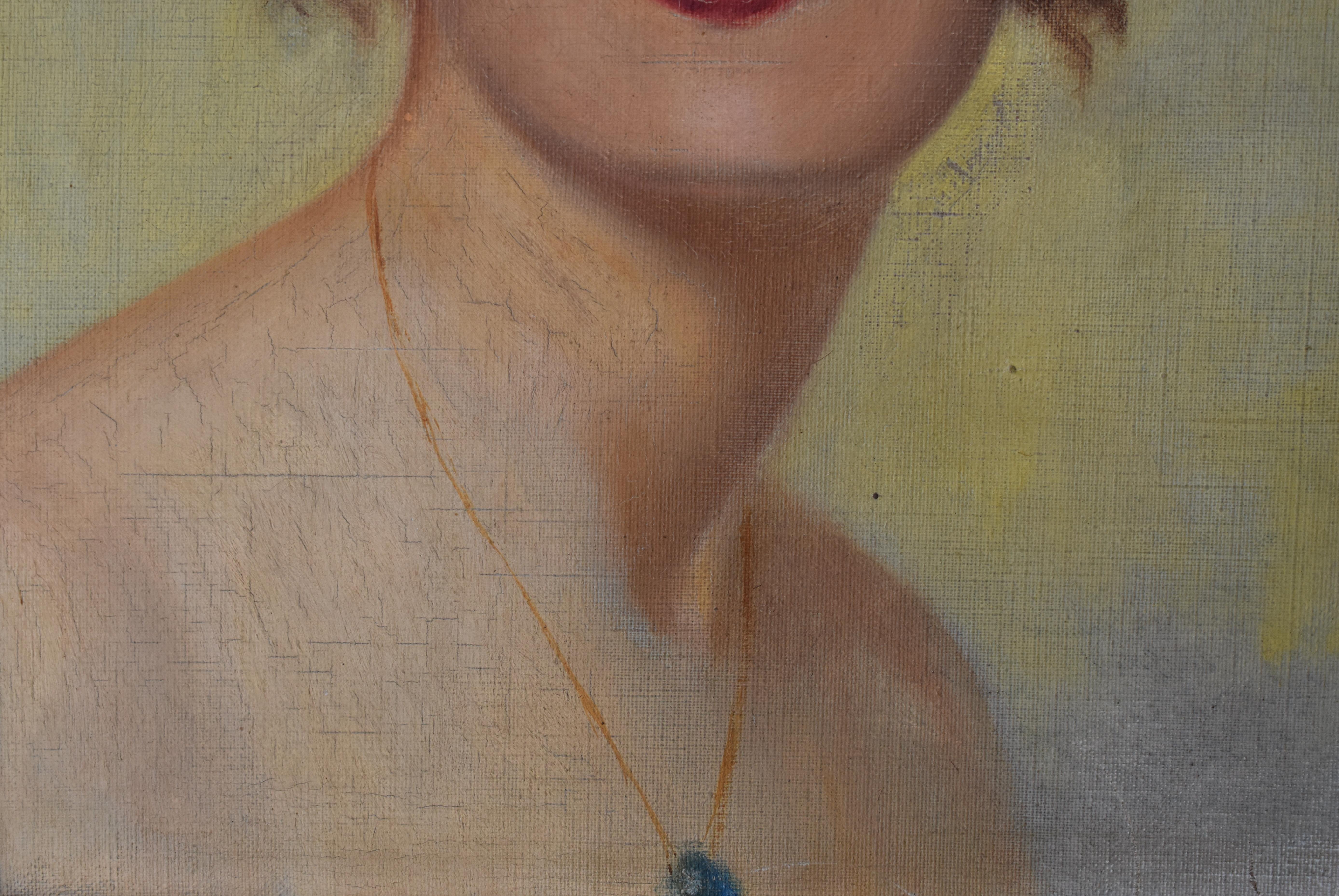 Französisch Art Deco Porträt 1920er Jahre Ölgemälde (Grau), Portrait Painting, von Unknown