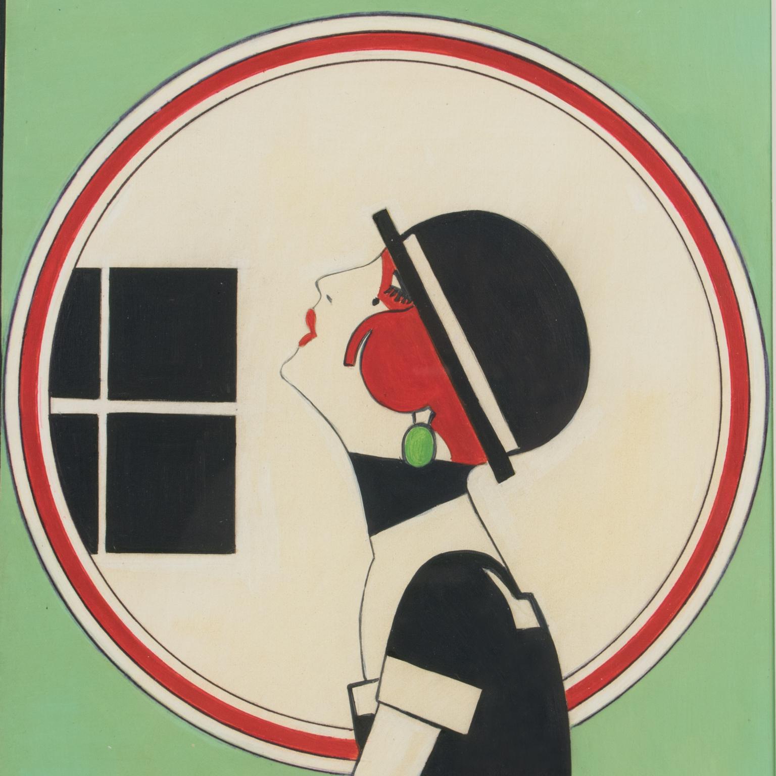 Französisch Art Deco Frau singt Gouache-Gemälde im Angebot 6