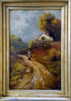 French Barbizon Country Scene, Manner Of Galiany, Rustic Farmhouse interior