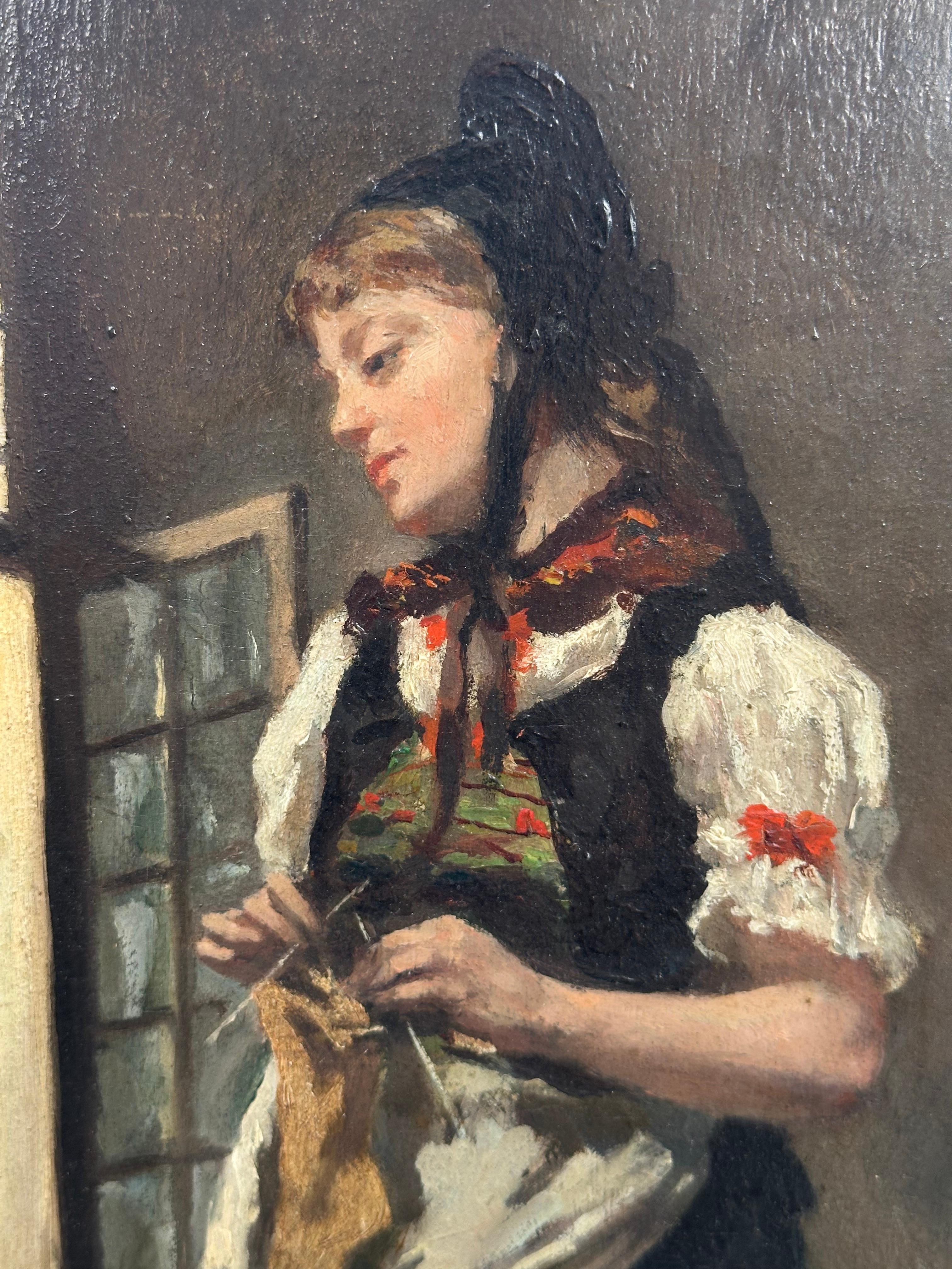 Französisch Barbizon Ära Französisch Realist Frau in einem Interieur (Schule von Barbizon), Painting, von Unknown