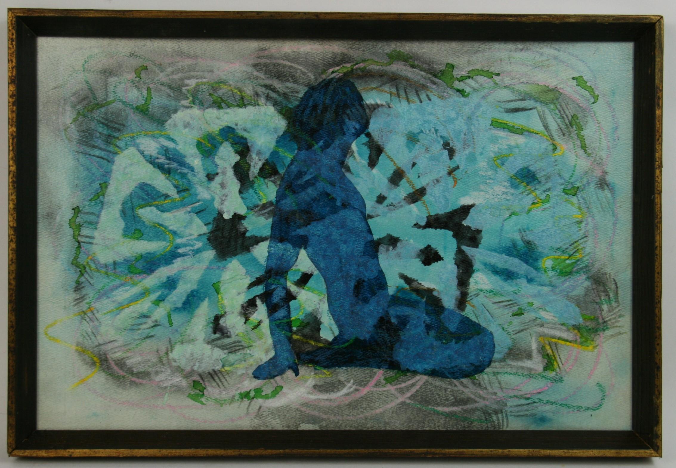 Unknown Figurative Painting – Französisch  Blau  Cosmic Female Summer Abstract