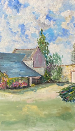 French Chateau in Summer Fields - Garden Flowers French Original Oil Painting