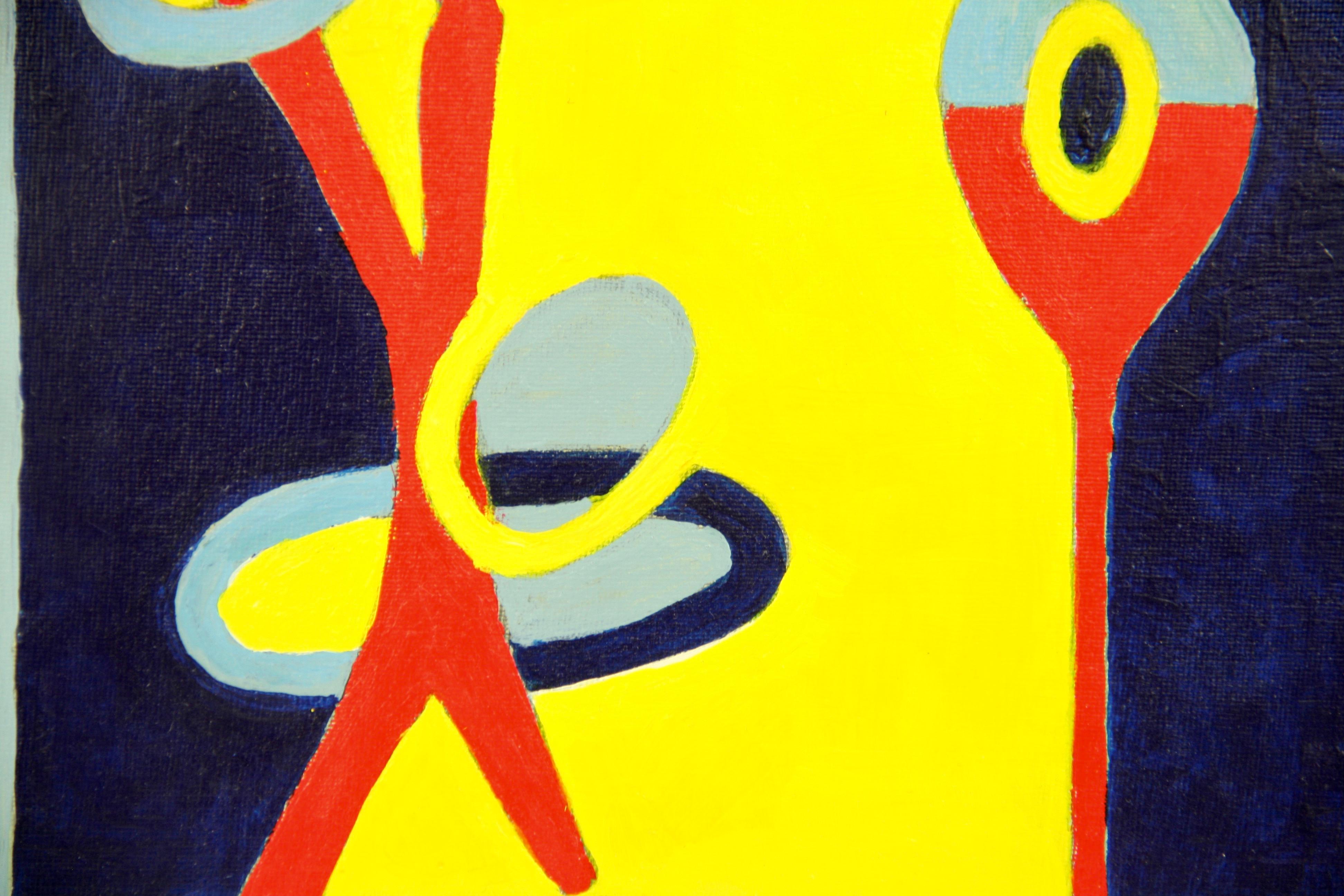 #5-3339 Figurative Surreal  on canvas applied to a board, signed by Martino, set in a black wood frame.Image size 13.75 H x 10.50 W