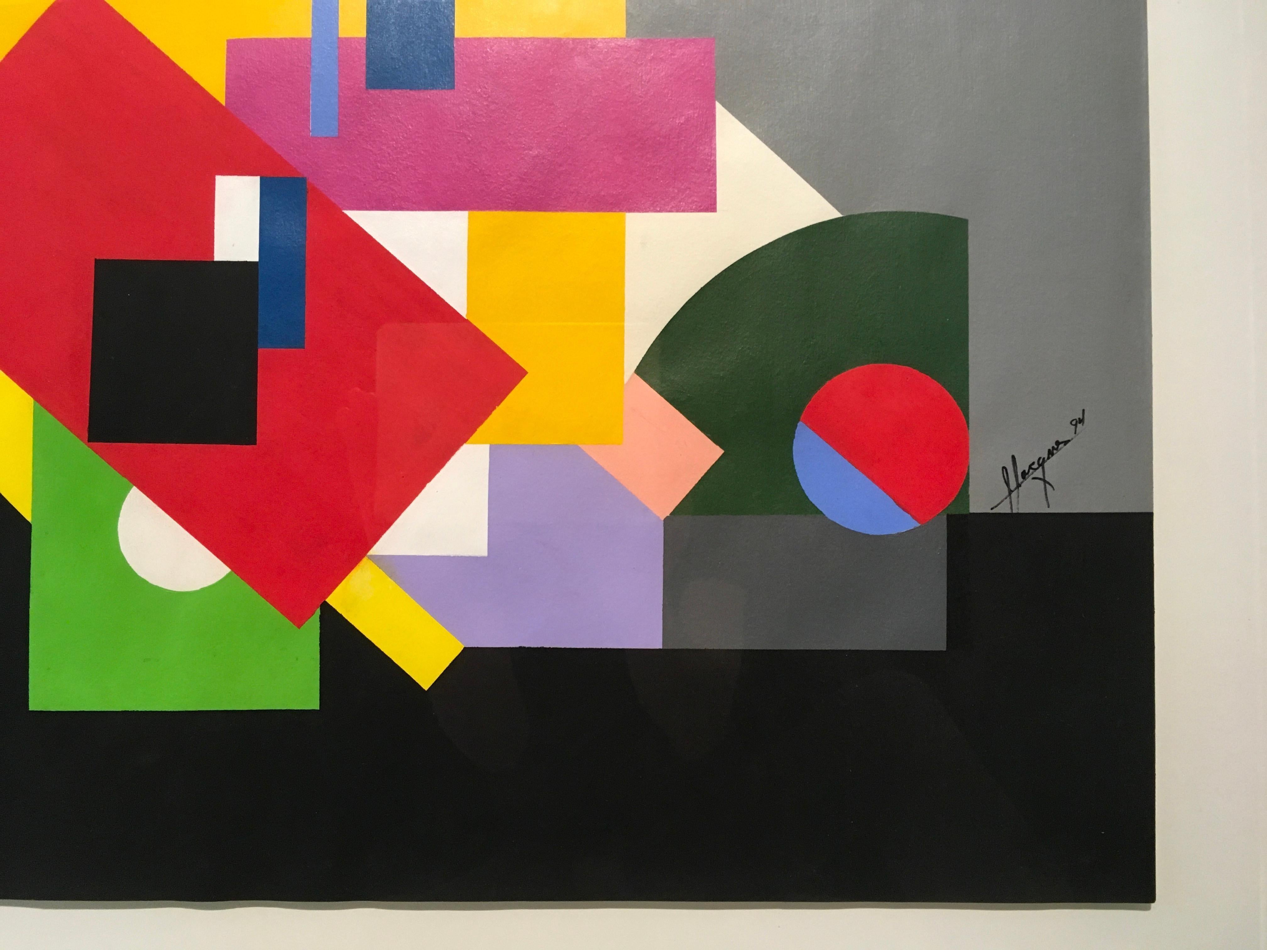 'French Constructivist Geometric Abstract', par Inconnu, Huile sur papier - Painting de Unknown