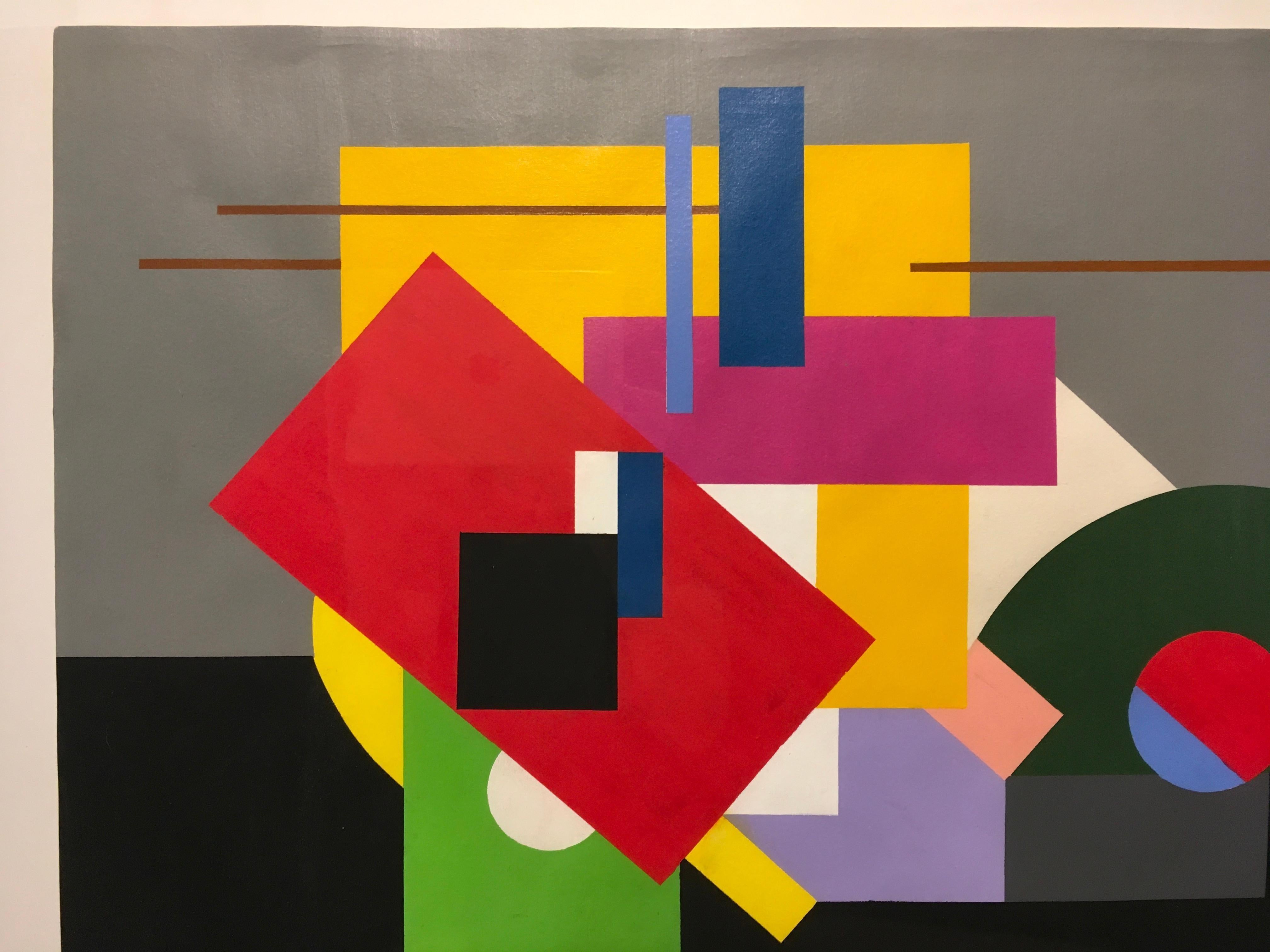 'French Constructivist Geometric Abstract', par Inconnu, Huile sur papier - Constructiviste Painting par Unknown