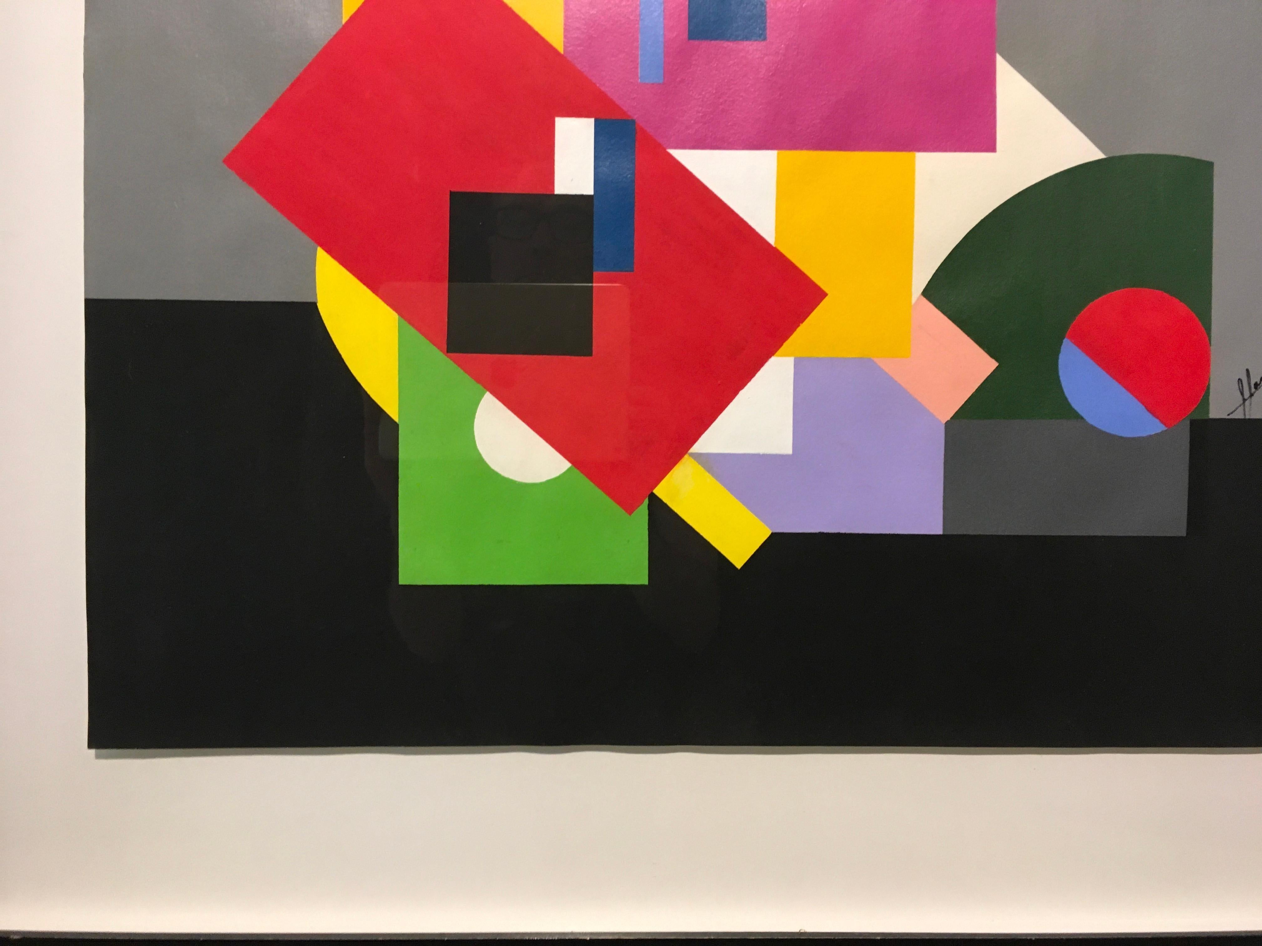 'French Constructivist Geometric Abstract', par Inconnu, Huile sur papier - Beige Abstract Painting par Unknown