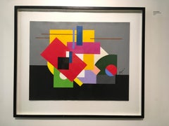 'French Constructivist Geometric Abstract', par Inconnu, Huile sur papier