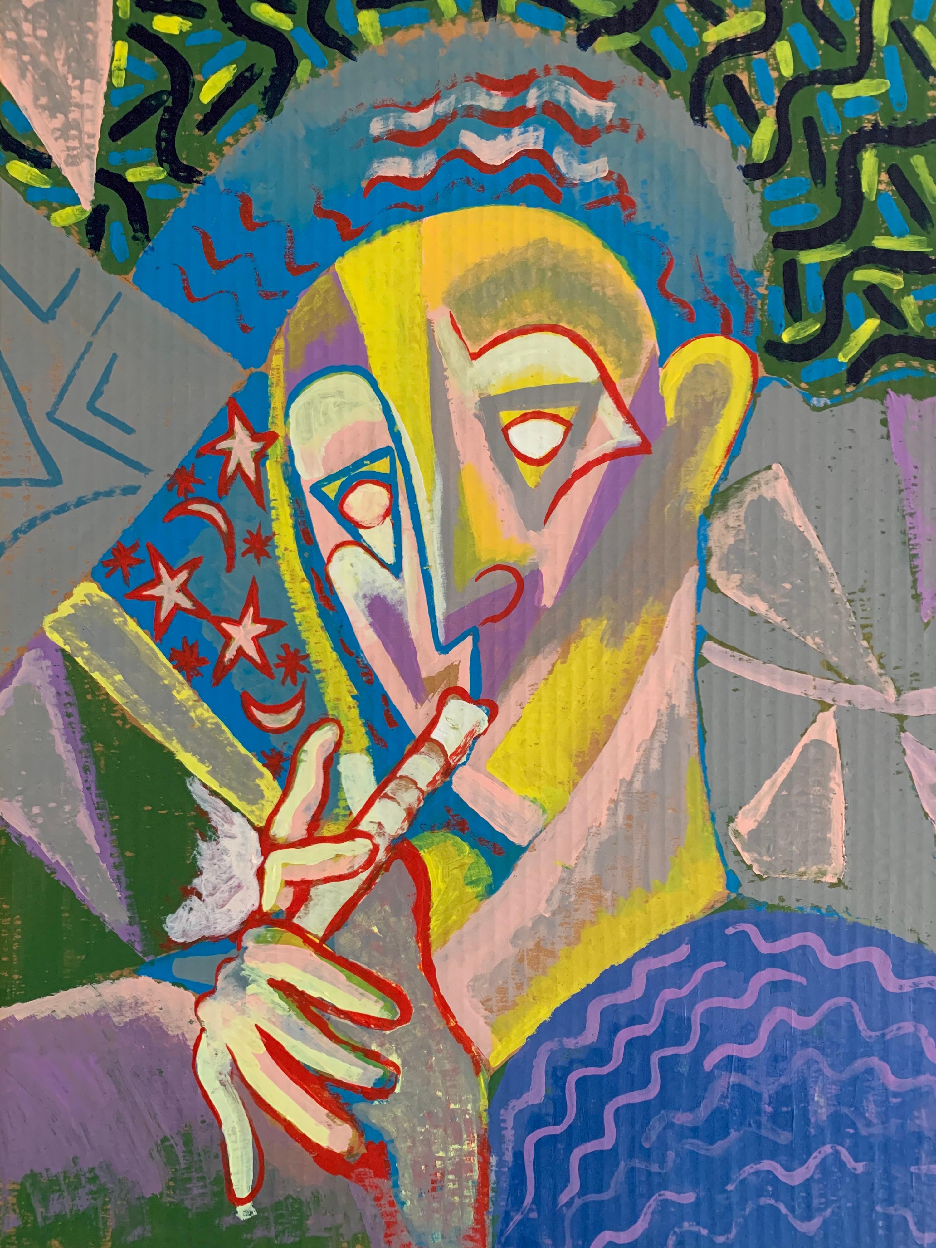 Abstraktes kubistisches Gemälde der 1970er Jahre - starke fauvistische Farbpalette