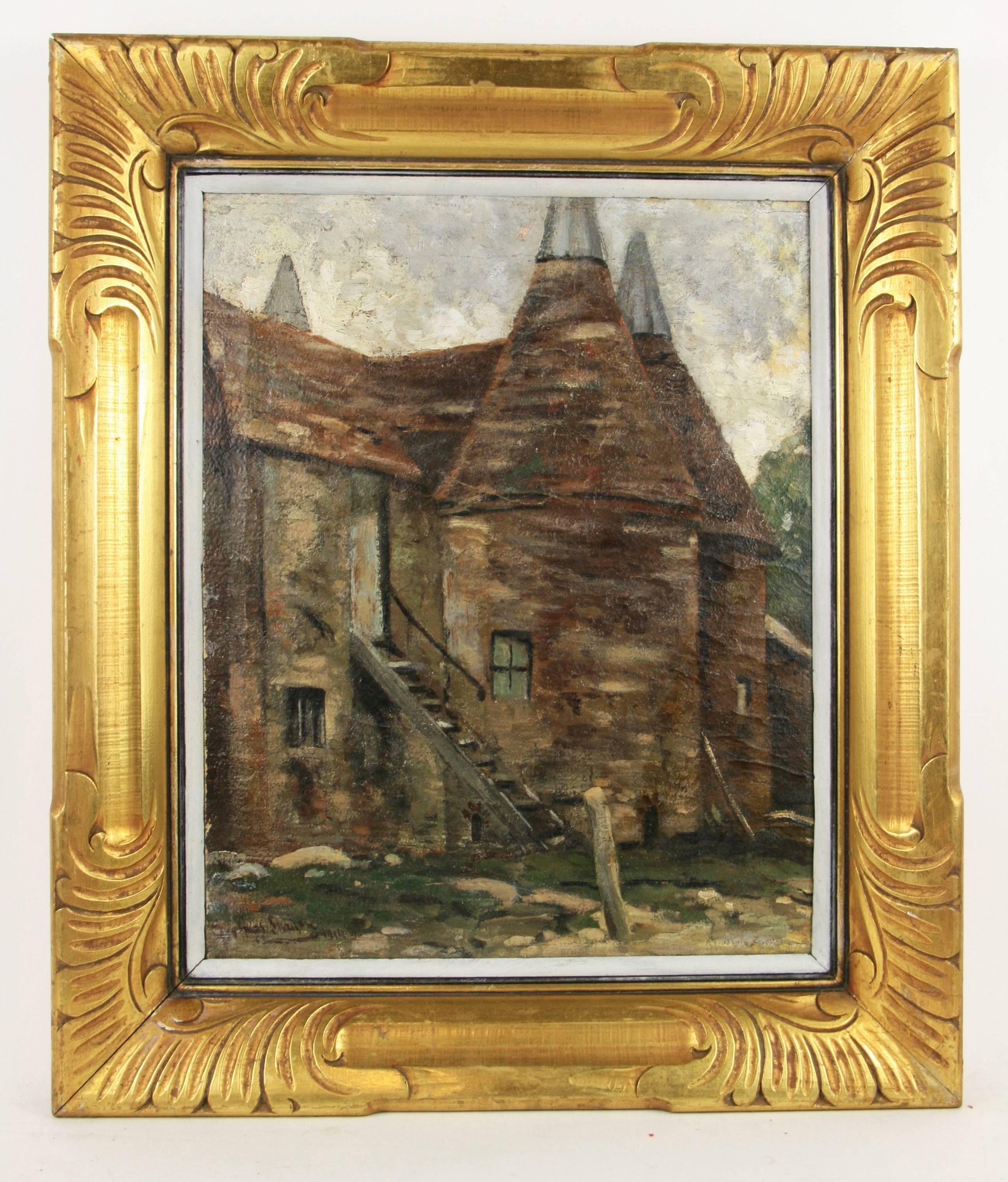 Antique French Farm House Pittura a olio Paesaggio del XIX secolo in vendita 1