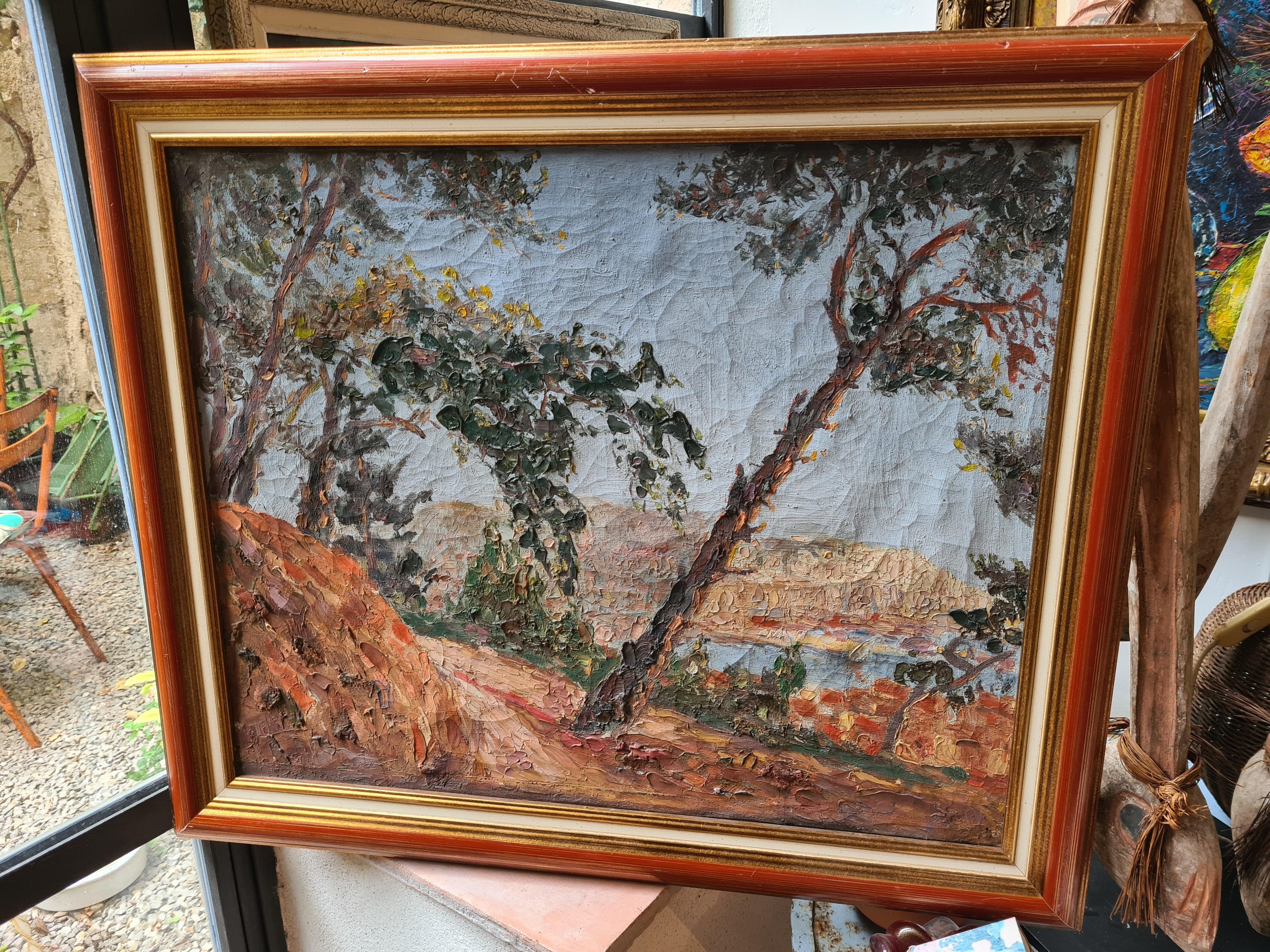 Óleo fauvista francés sobre lienzo, Vista al mar, Círculo de Charles Camoin. en venta 8