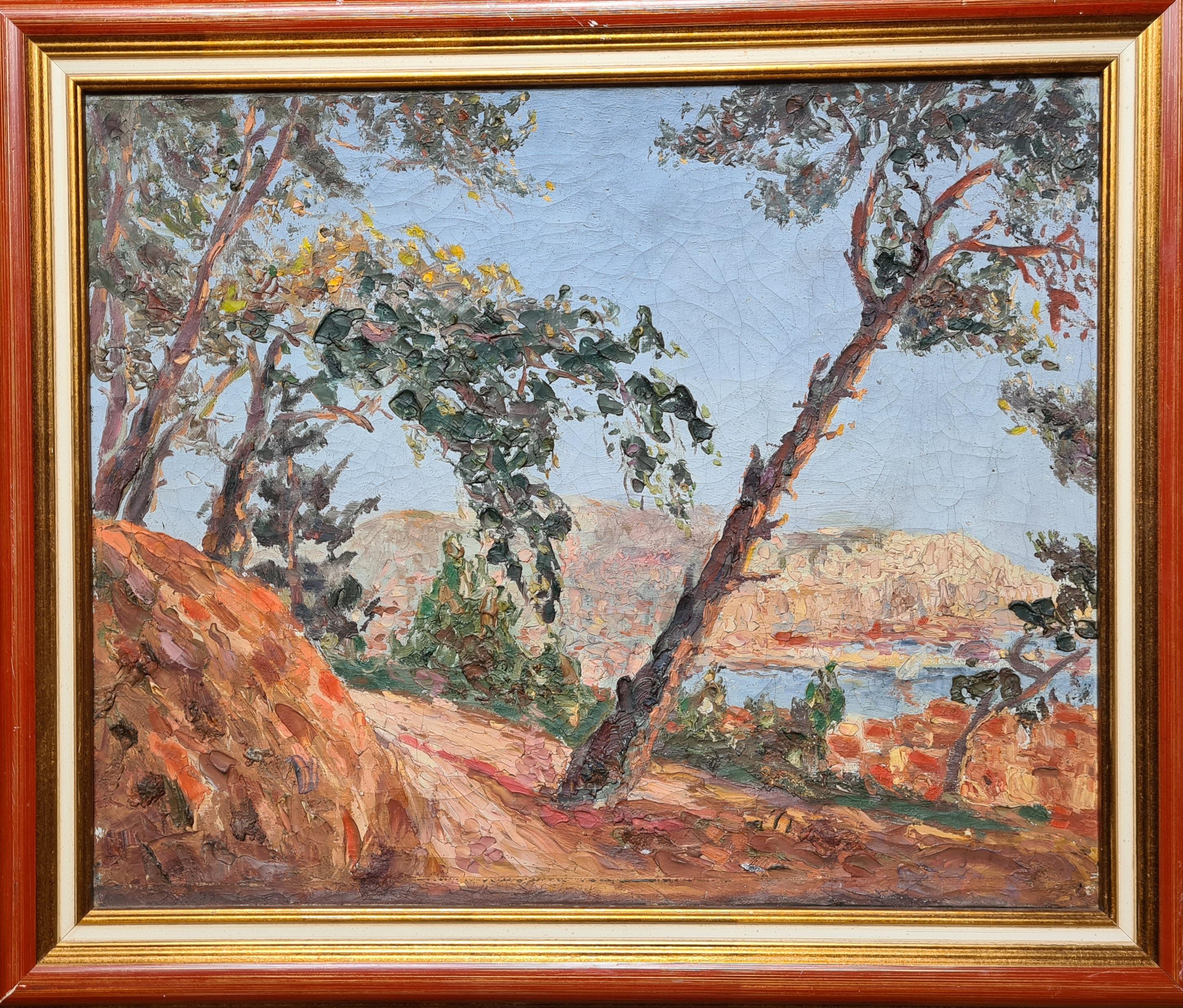 Óleo fauvista francés sobre lienzo, Vista al mar, Círculo de Charles Camoin. - Painting de Unknown