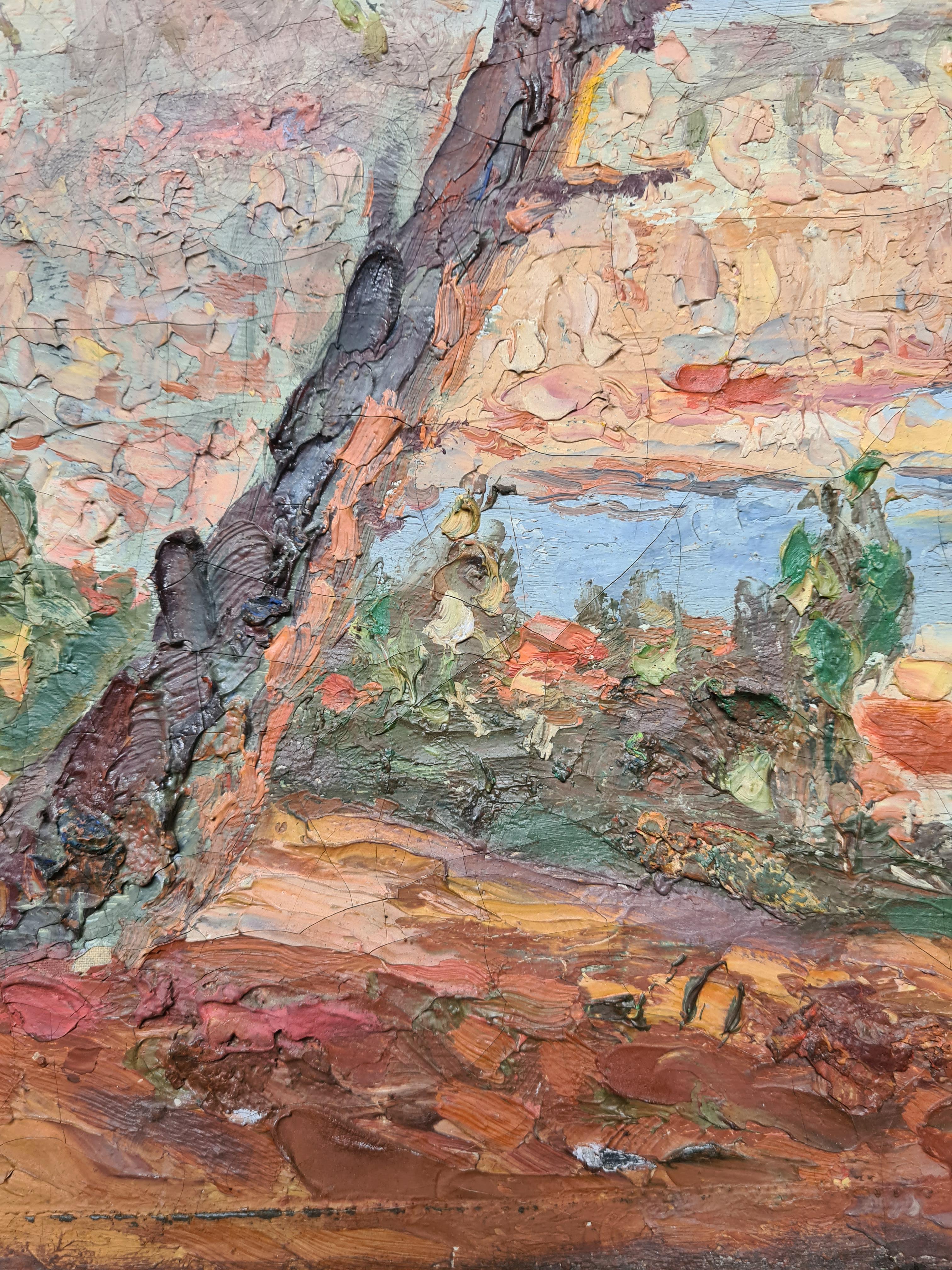 Óleo fauvista francés sobre lienzo, Vista al mar, Círculo de Charles Camoin. en venta 3