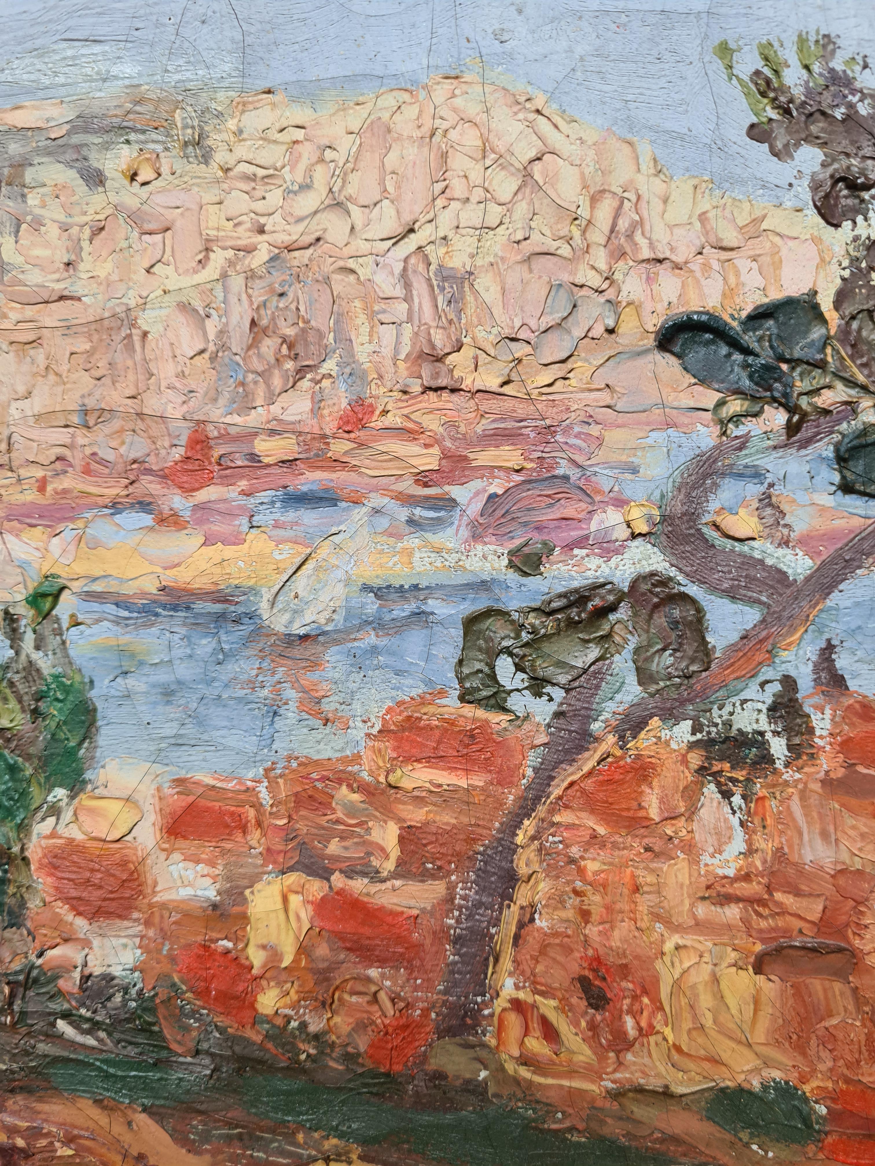 Óleo fauvista francés sobre lienzo, Vista al mar, Círculo de Charles Camoin. en venta 4