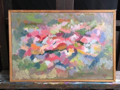 Pittura ad olio astratta floreale francese, firmata