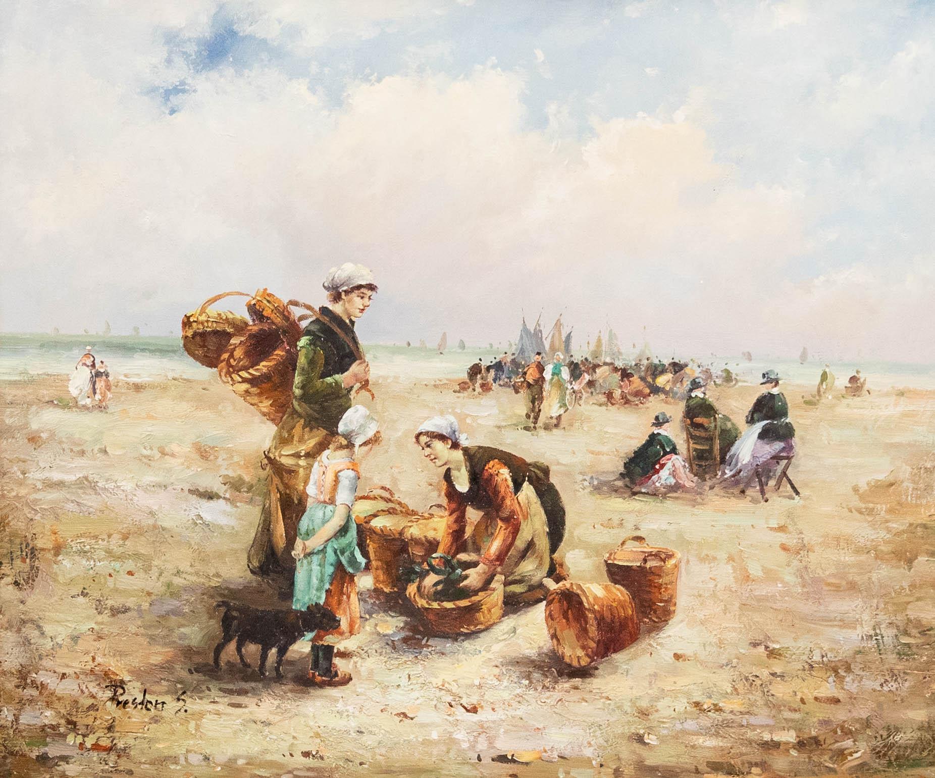 Huile impressionniste française du 20ème siècle - Crabes de collection sur la plage - Painting de Unknown