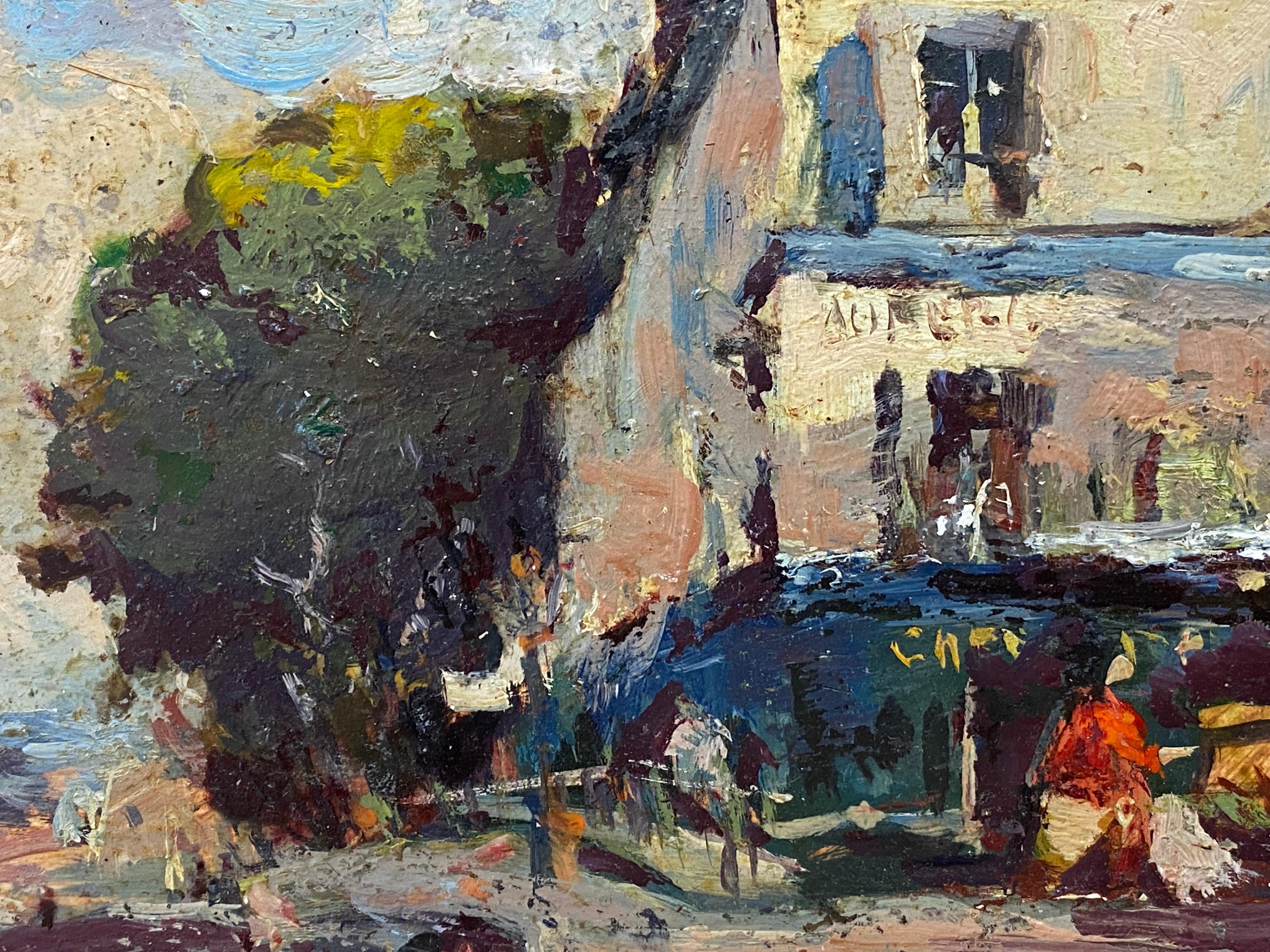 French Impressionist En Plein Air Oil Painting, City Street Scene For Sale 2