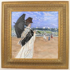  French Impressionist Female  Figurative  Beach Seascape Scene  Painting