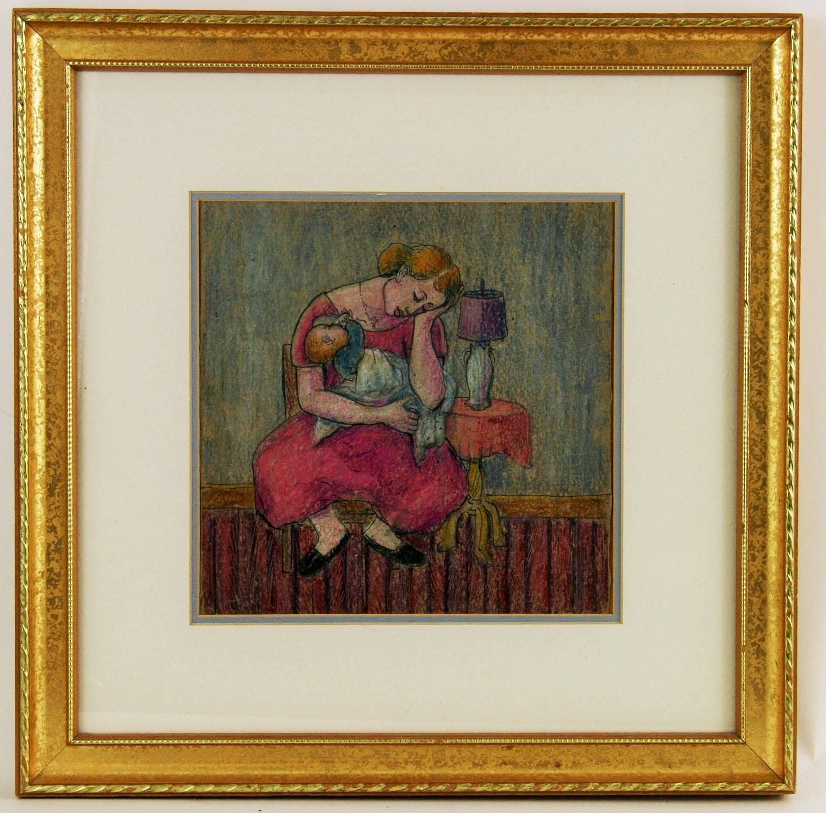 Französischer Impressionist Figuratives Öl-Pastell-Gemälde 