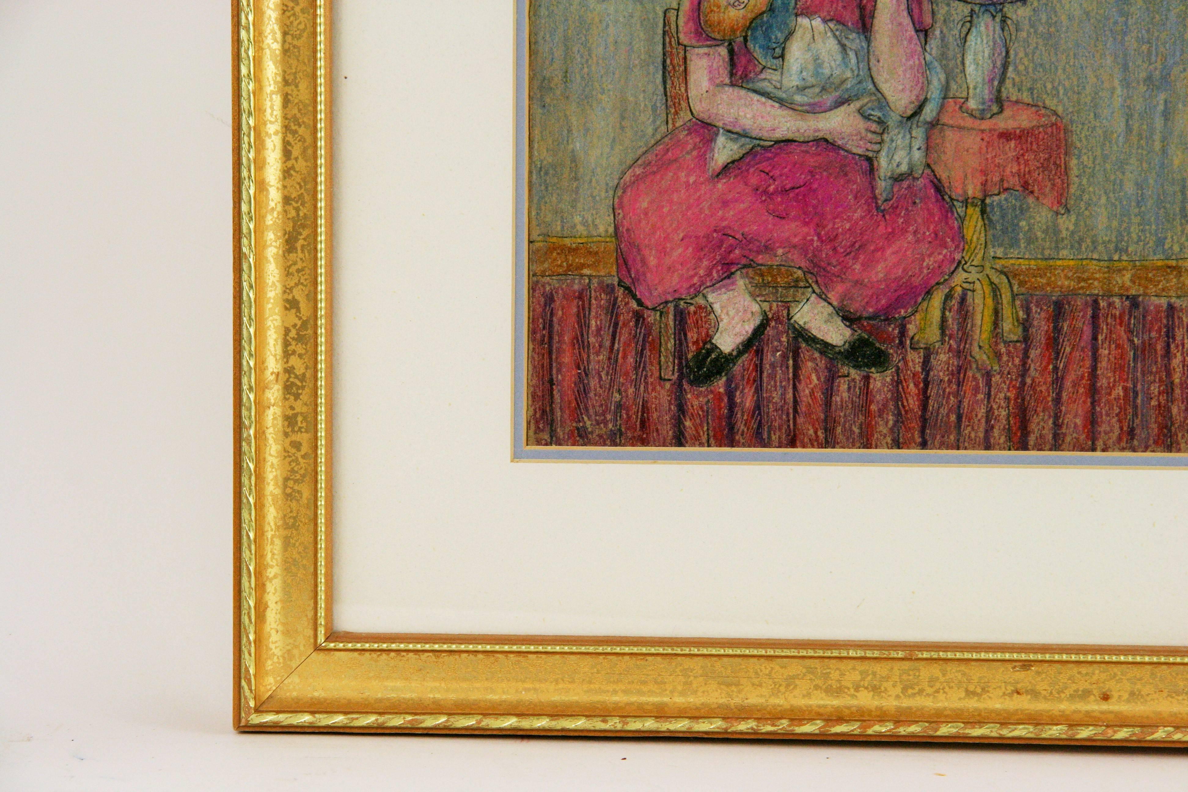 5-2620 Vintage By  originales Farbpastell auf Papier
ausgestellt in einem vergoldeten Holzrahmen unter Glas.arist unbekannt