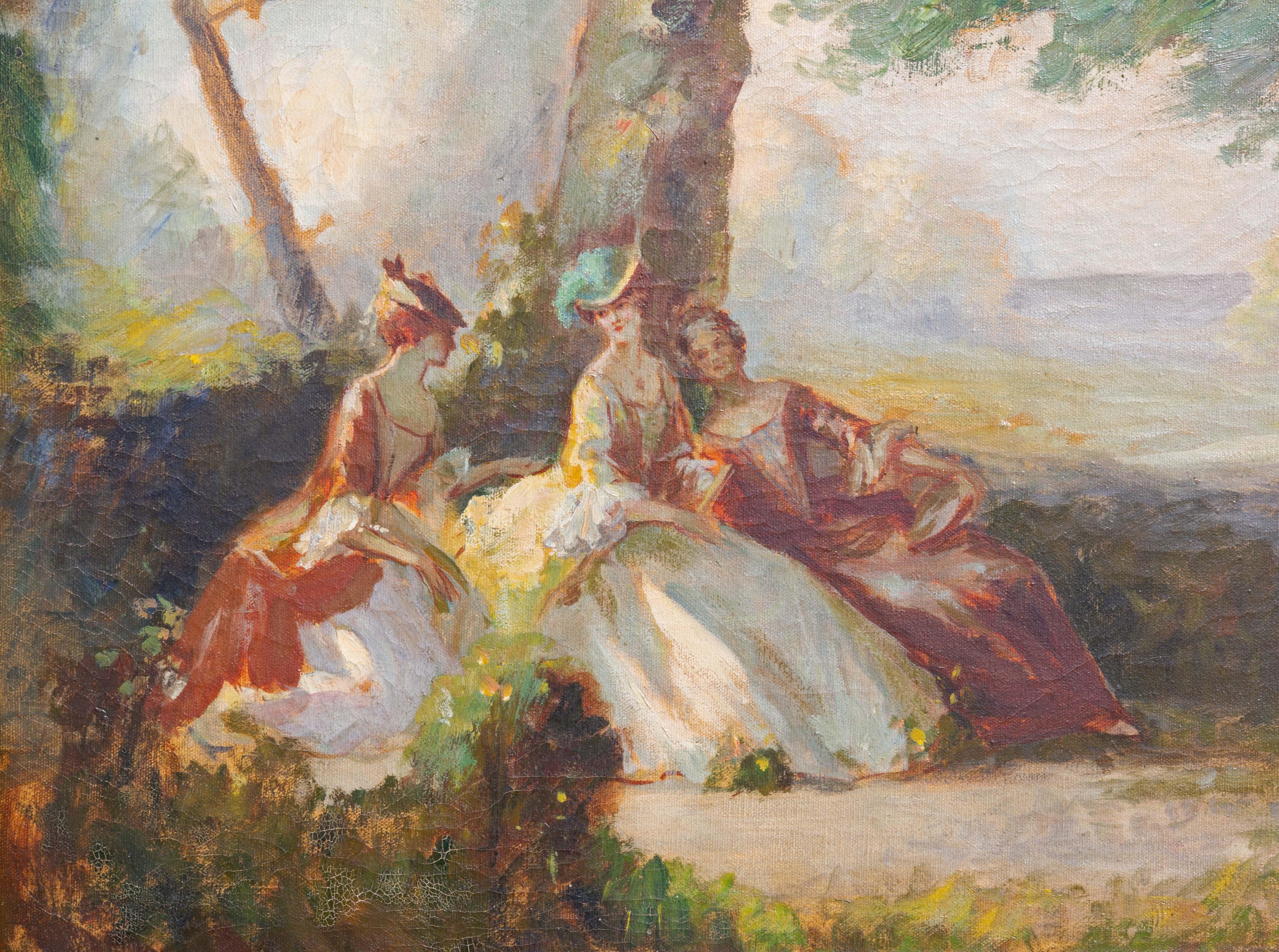 Peinture impressionniste française d'une scène de jardin - Impressionnisme Painting par Unknown