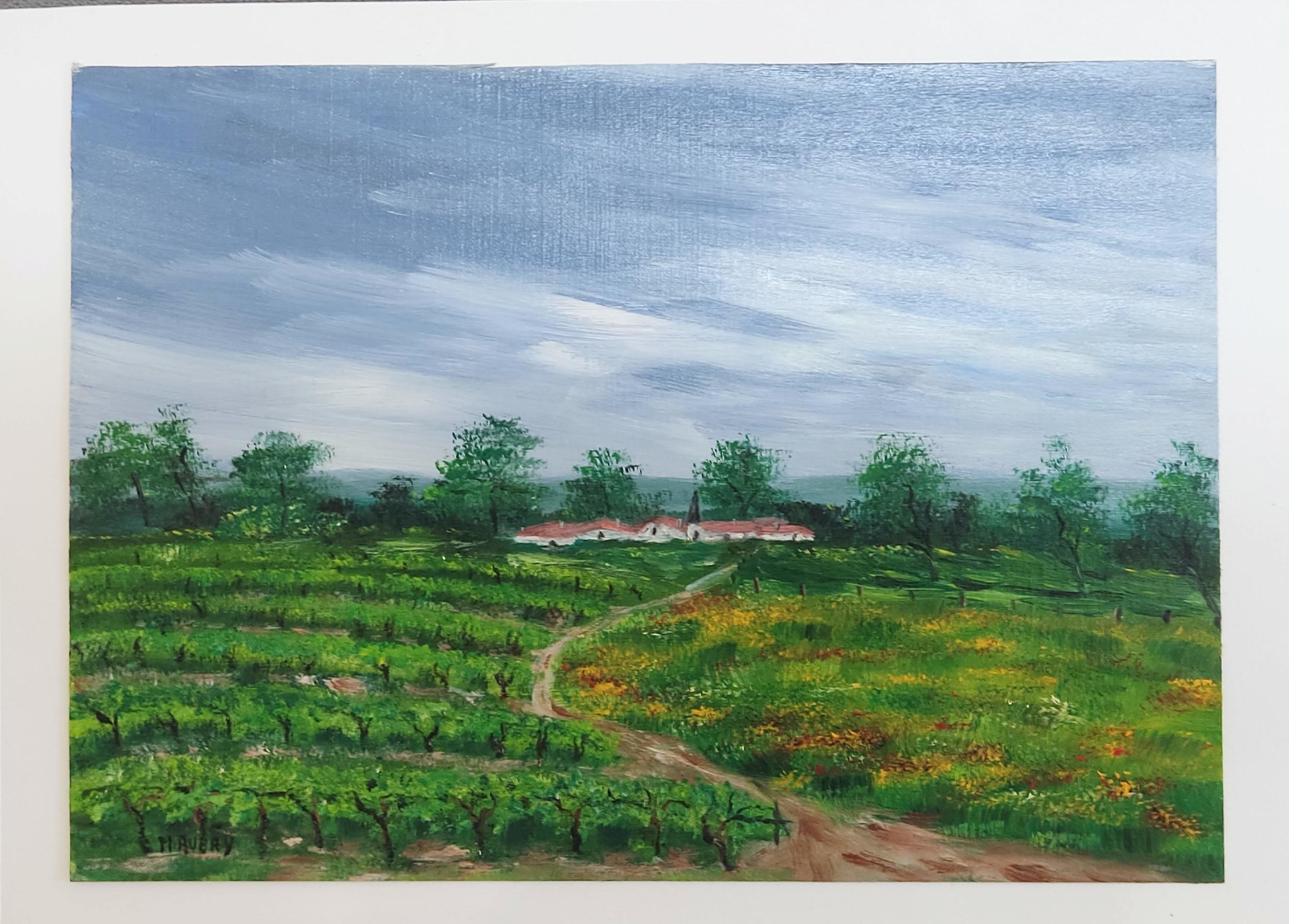 Impressionista francese in campagna, Pittura ad olio originale, campo di viti in vendita 3