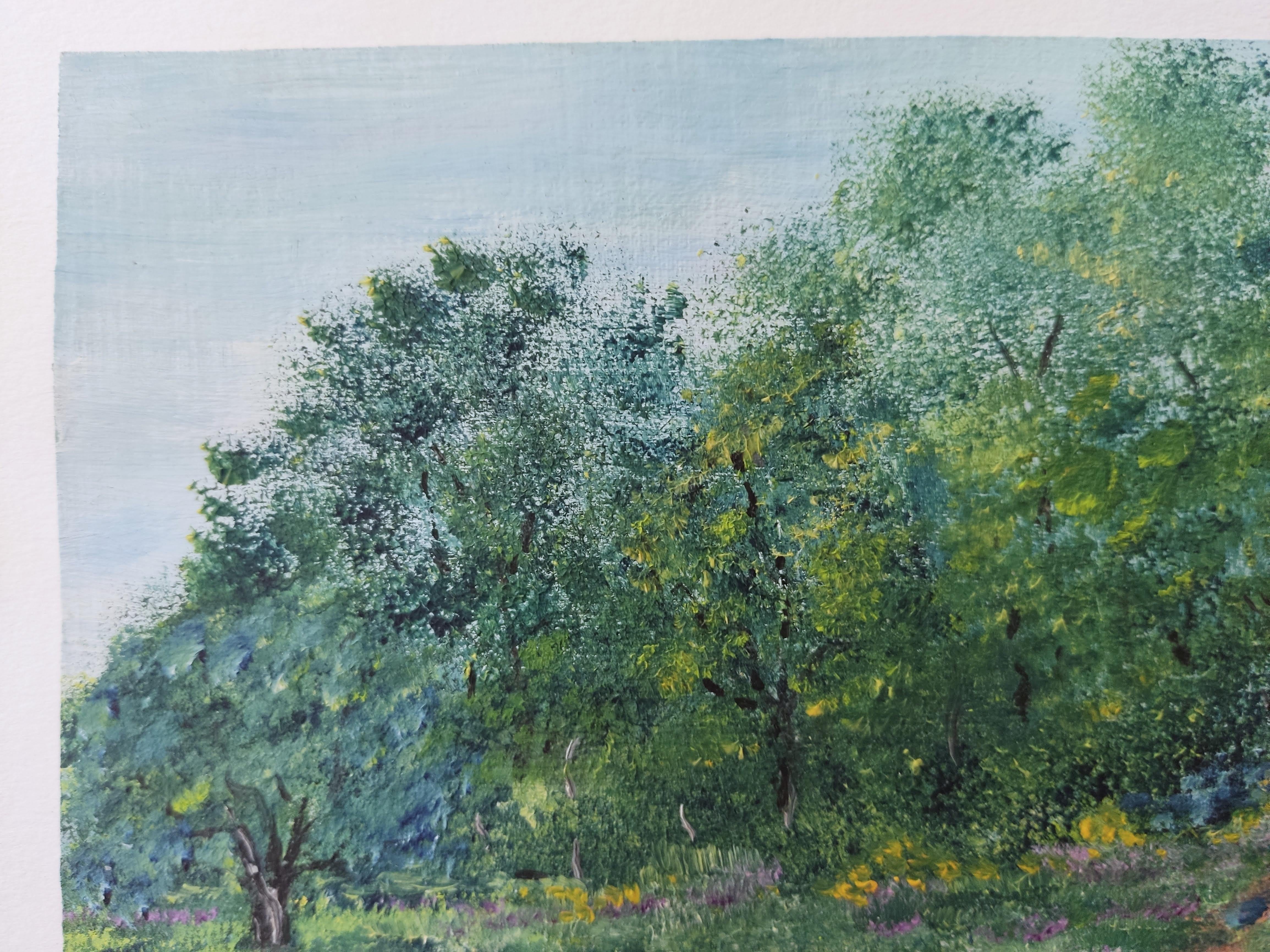 French Impressionist Landscape, Original signed Oil Painting, Nature, Land - Green Landscape Painting by Unknown