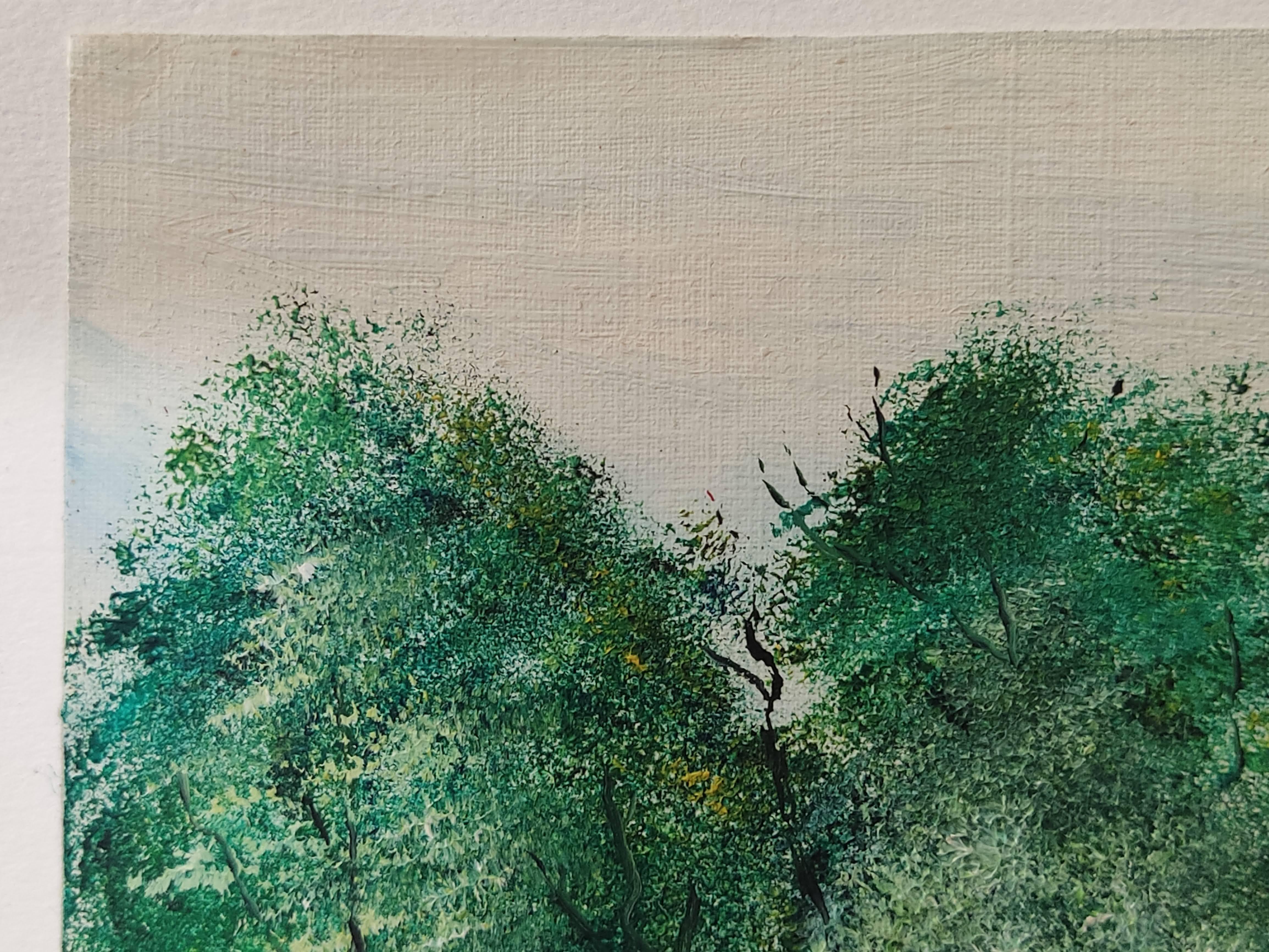 Französische impressionistische Landschaft des Impressionismus, Original signiertes Ölgemälde, Wildblumen, Baum (Zeitgenössisch), Painting, von Unknown
