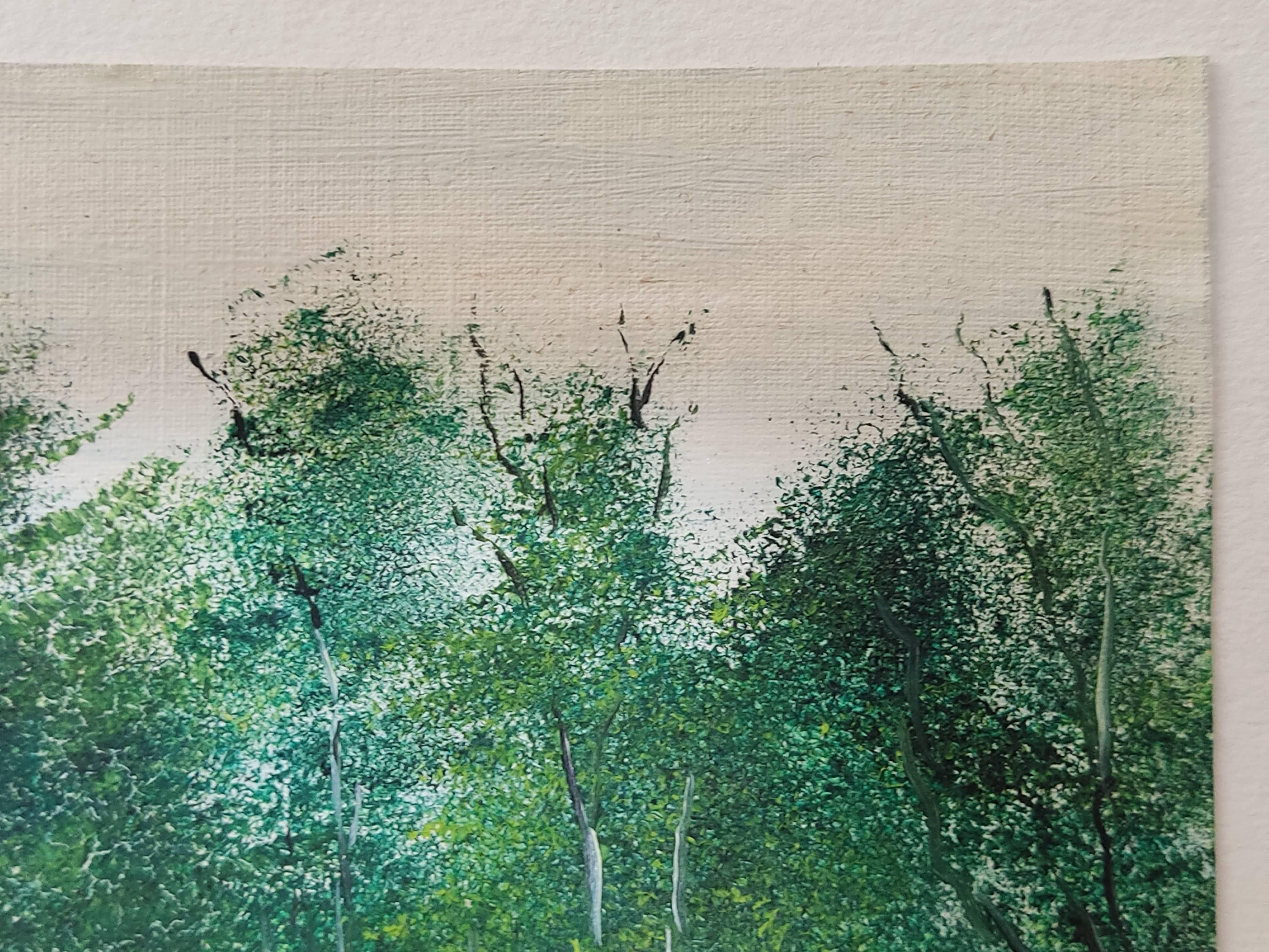 Französische impressionistische Landschaft des Impressionismus, Original signiertes Ölgemälde, Wildblumen, Baum (Schwarz), Landscape Painting, von Unknown