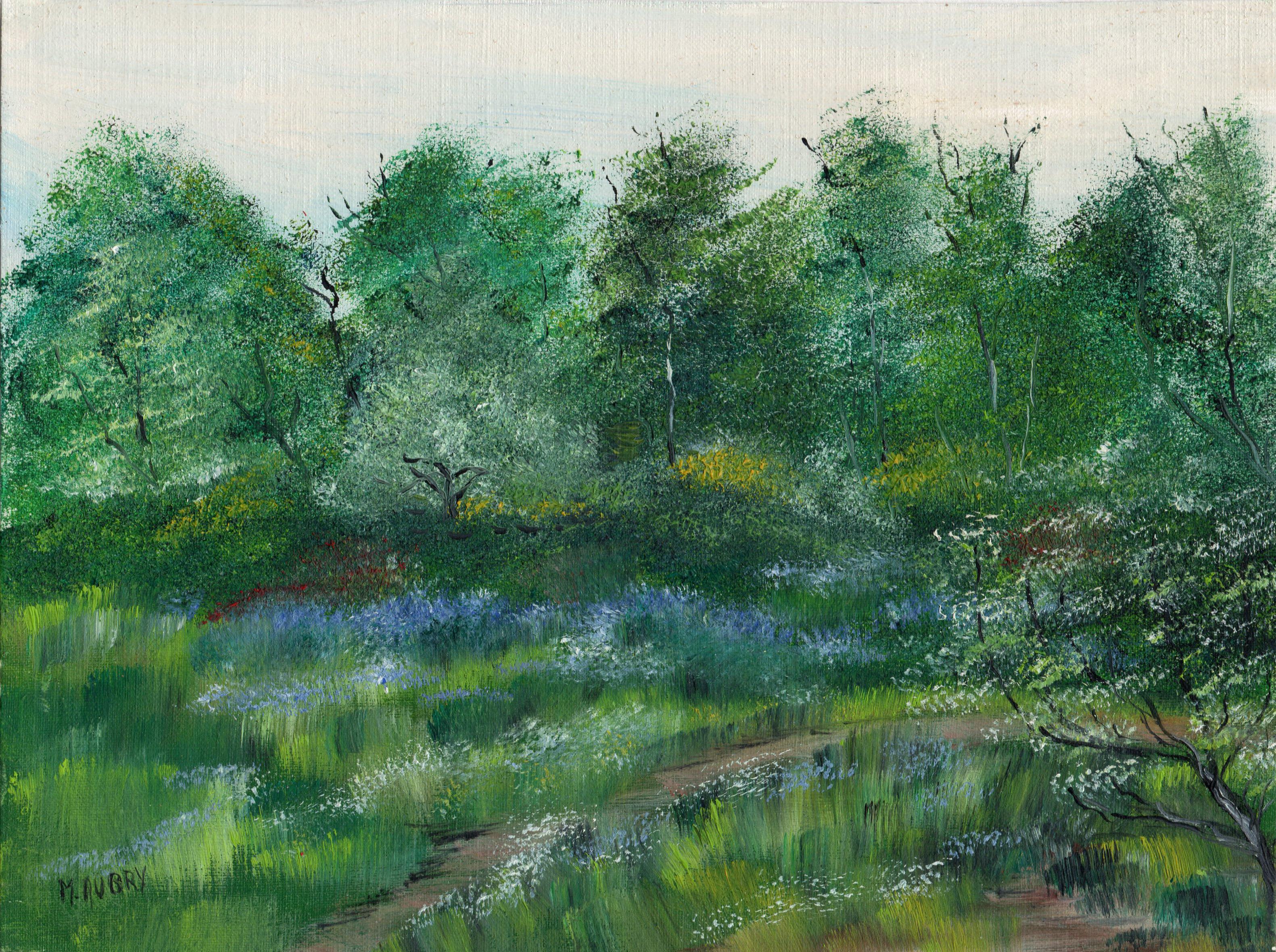 Französische impressionistische Landschaft des Impressionismus, Original signiertes Ölgemälde, Wildblumen, Baum