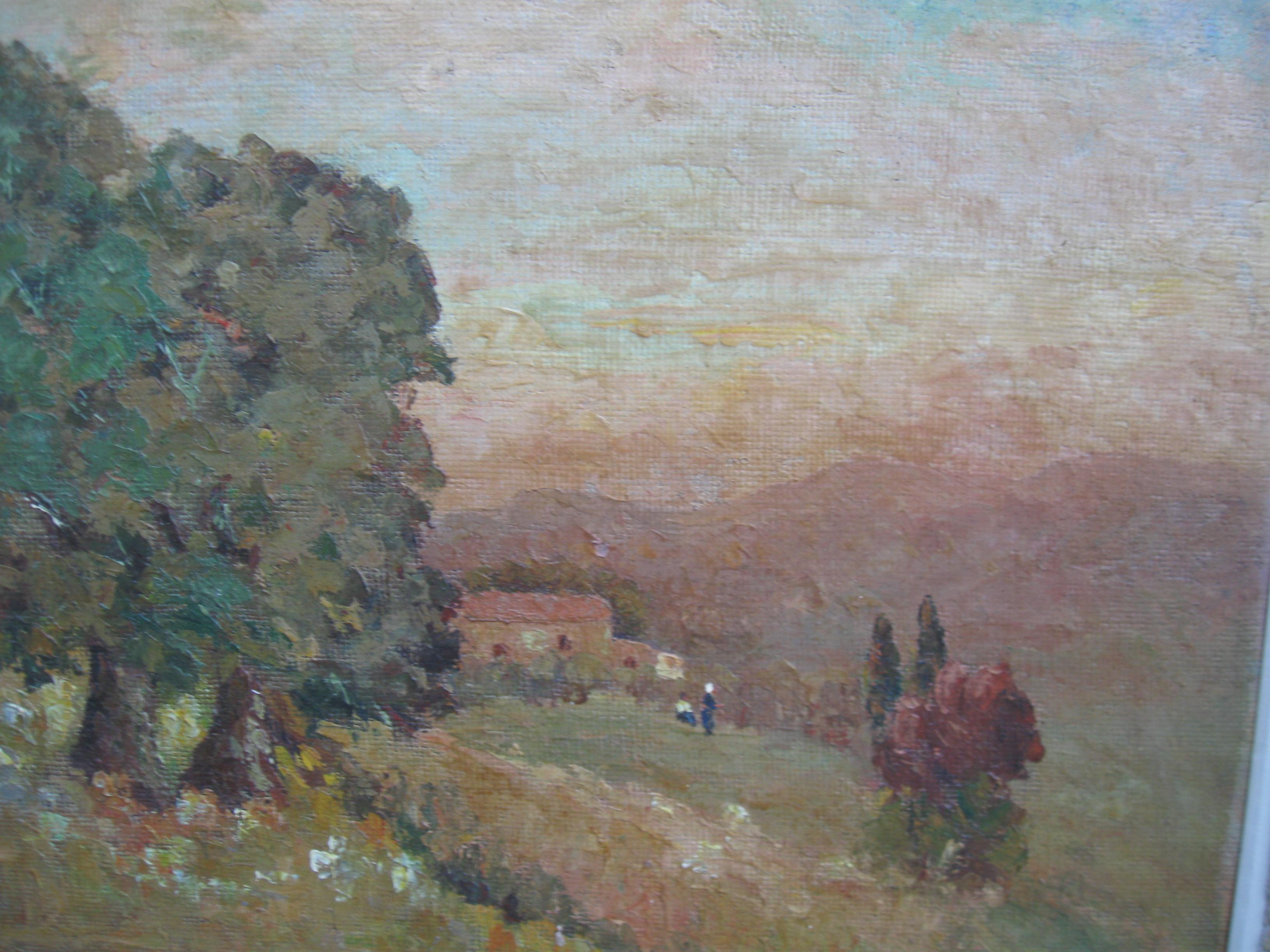 French Impressionist: Les Oliviers Large oil circa 1950's 8