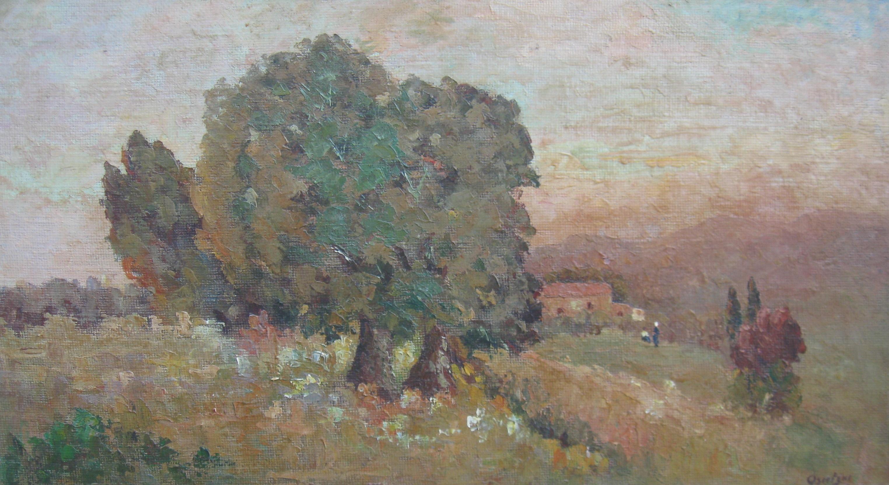 French Impressionist: Les Oliviers Large oil circa 1950's - Painting by Unknown