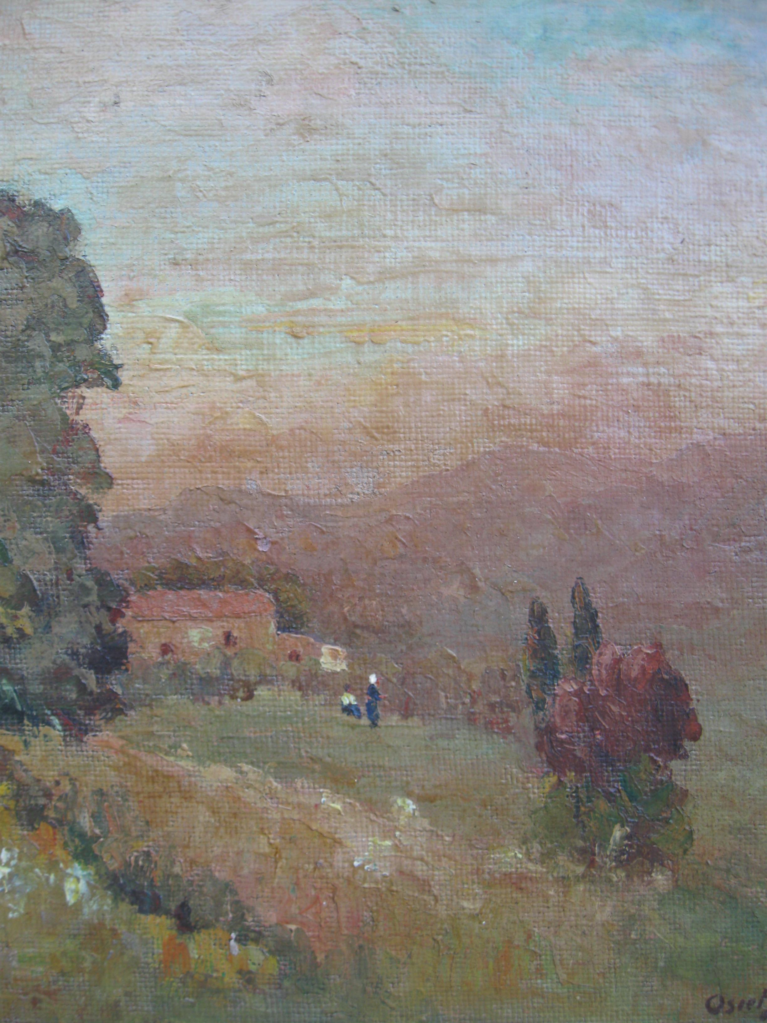 French Impressionist: Les Oliviers Large oil circa 1950's - Gray Landscape Painting by Unknown