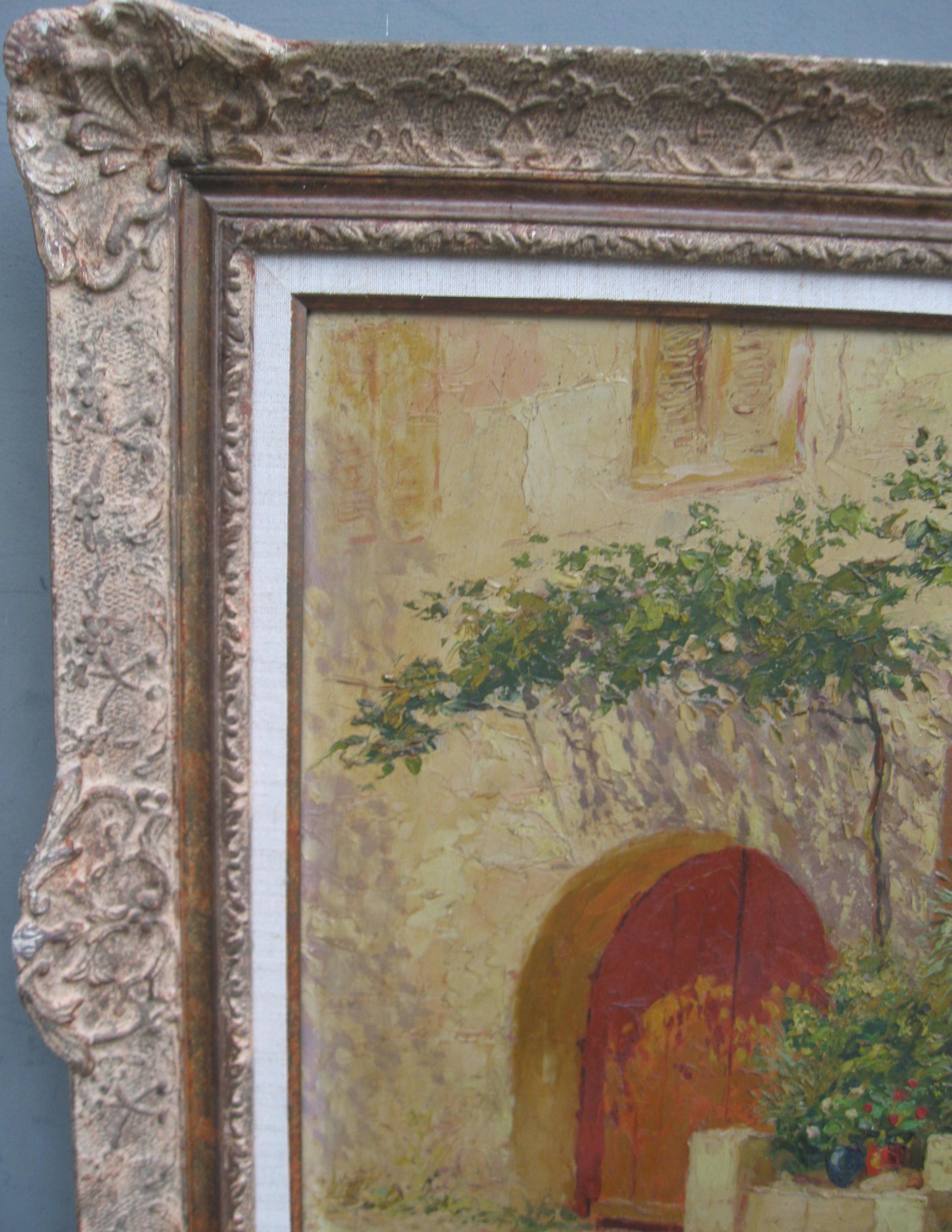 Französischer Impressionist:: „Mutter und Kind in einem sonnenbeschienenen Hof“:: Öl:: um 1930 1