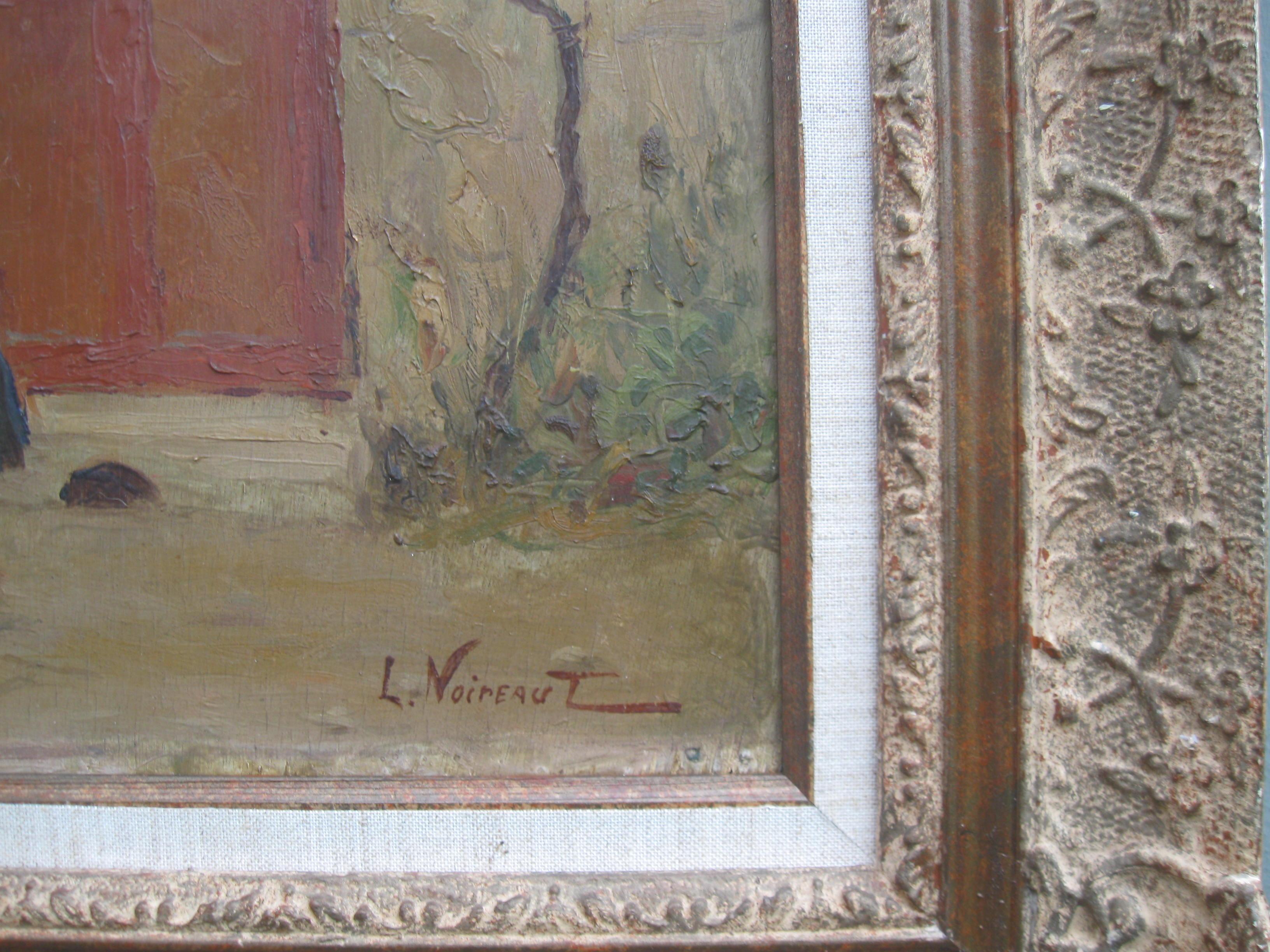 French Impressionist 'Mother and Child in a Sunny Courtyard' oil circa 1930's 1
