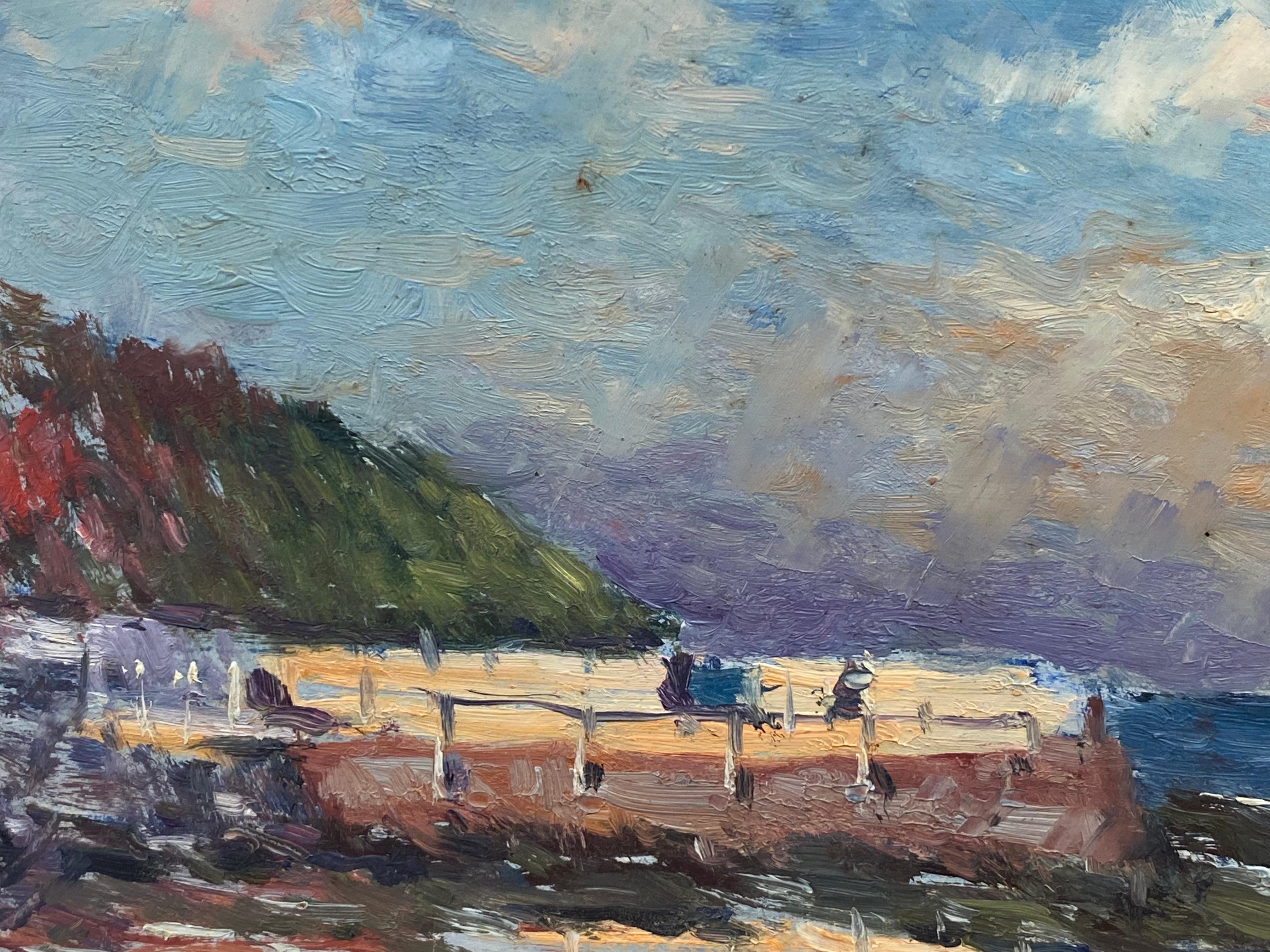 Französischer Impressionist Öl Landschaft, Beautiful Ocean Beach Kalifornien – Painting von Unknown