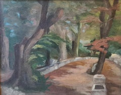 Olio su tavola dell'Impressionismo francese, Paesaggio di Wood, La terrazza del castello